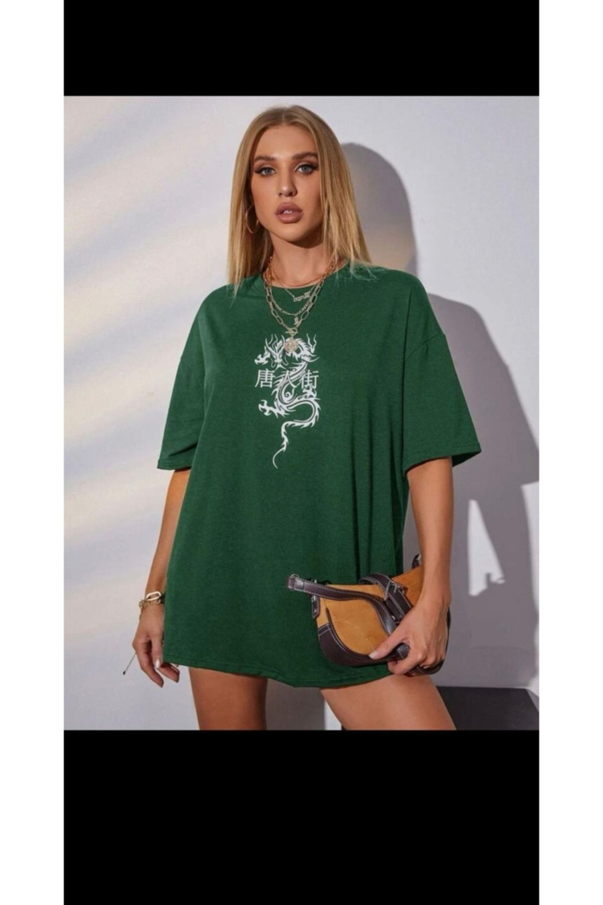 MOONBULL-Tricou de damă cu imprimeu Dragon verde 2