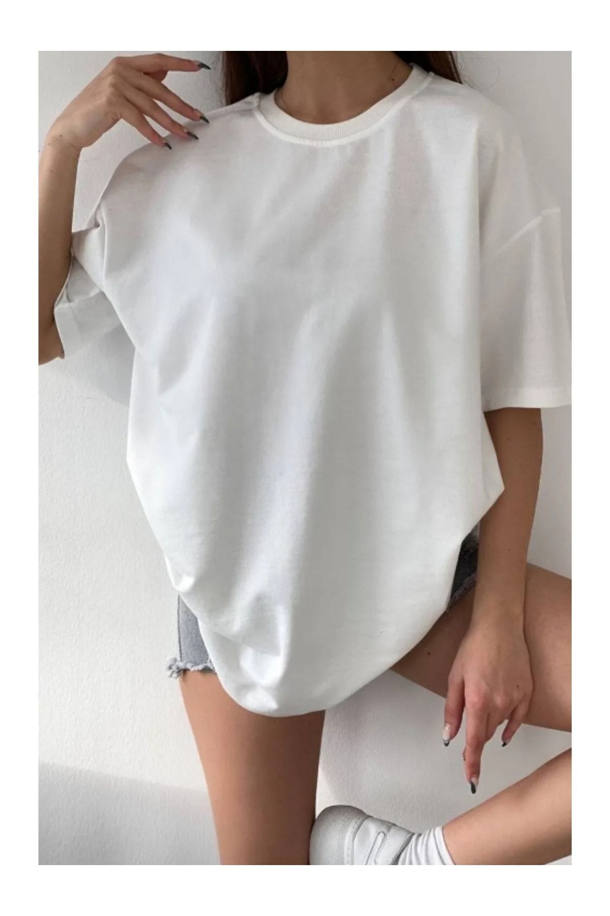 VASK-- Tricou supradimensionat din bumbac simplu pentru femei 3
