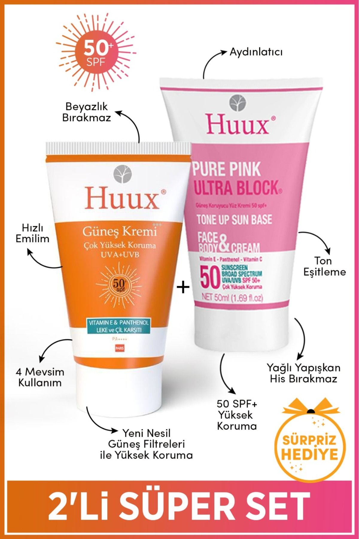 Huux Yeni Nesil Spf50+ Güneş Kremi - Pure Pink Ultra Block Aydınlatıcı Spf50+ Güneş Kremi