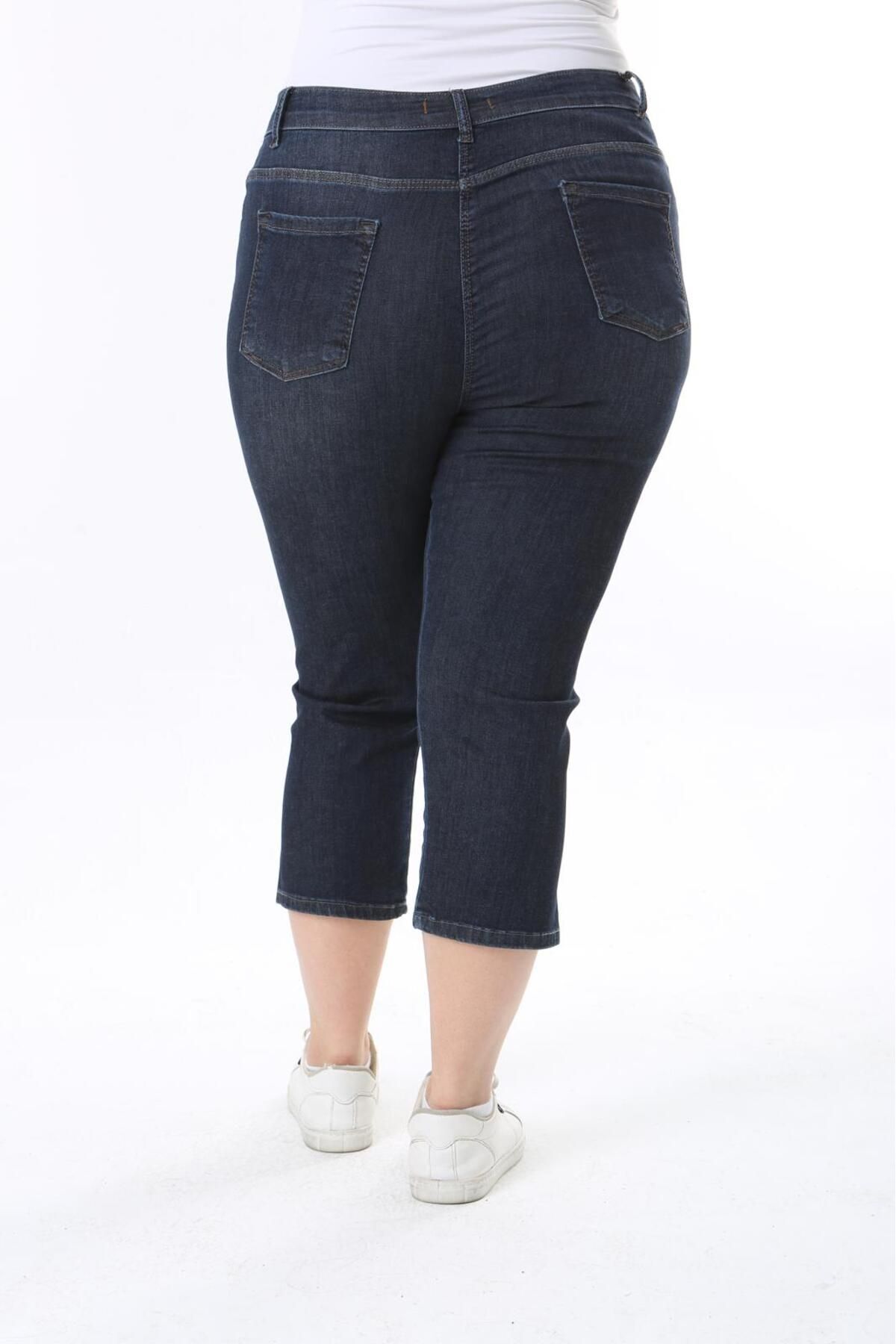 EYLÜL BUTİK  KADIN BÜYÜK BEDEN KOT KAPRİ PAÇA YIRMAÇLI ( CEP AĞZI NAKIŞ DETAYLI ) - Görsel 7