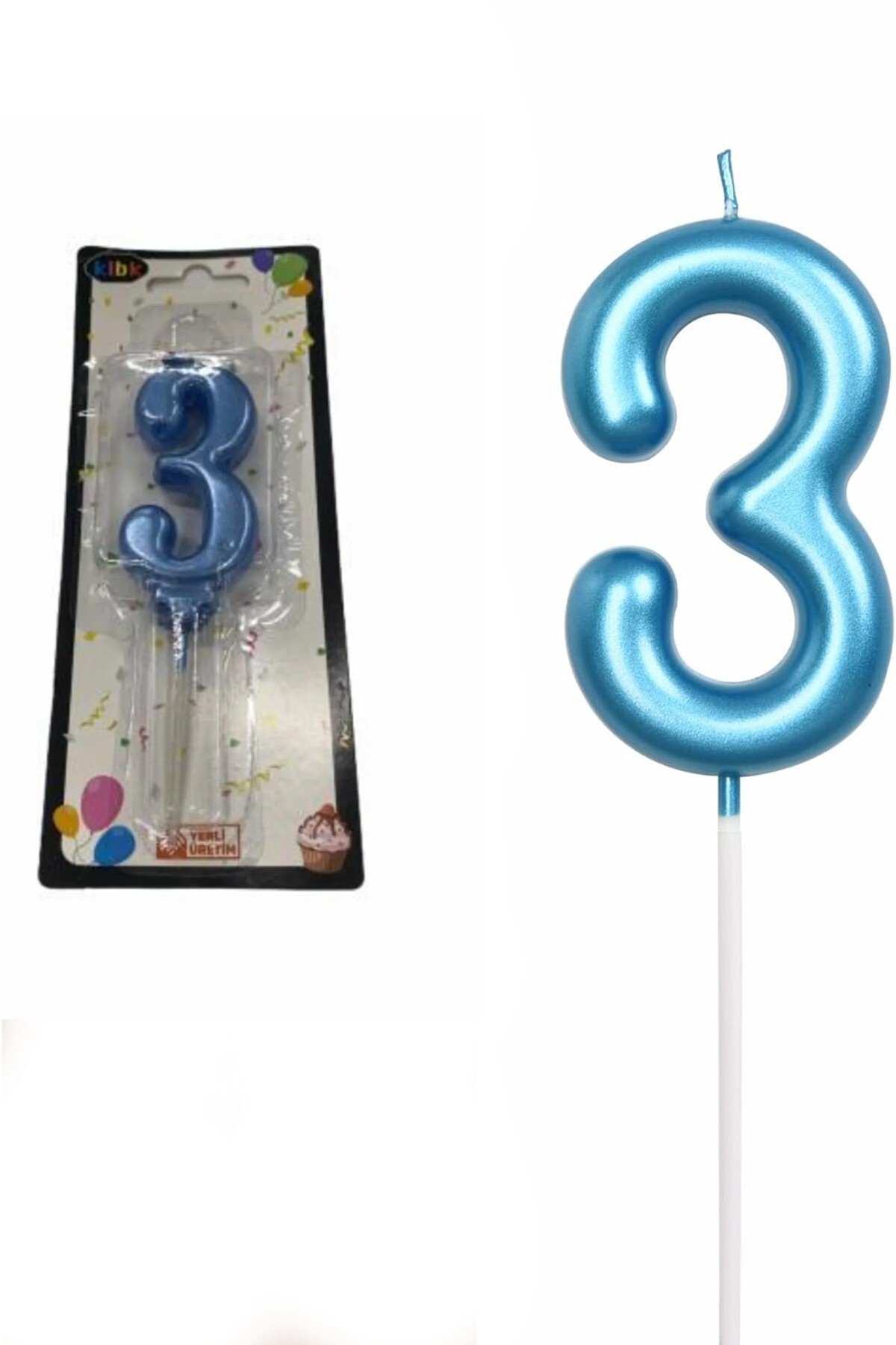 Genel Markalar 3 YAŞ PARLAK AÇIK MAVİ ŞIK MUM 12 CM
