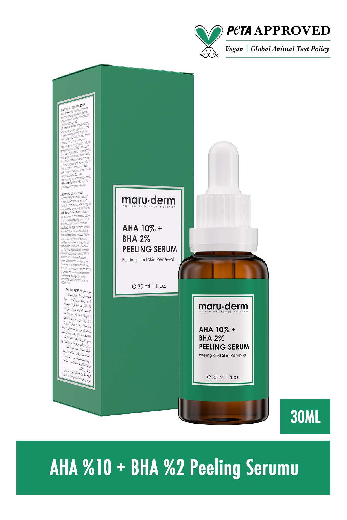 سرم مراقبت از پوست Aha 10% + Bha 2% ضد لک و رنگ پوست یکسان کننده لایه بردار ماسک مراقبت از پوست 30 میلی لیتر Maru.Derm