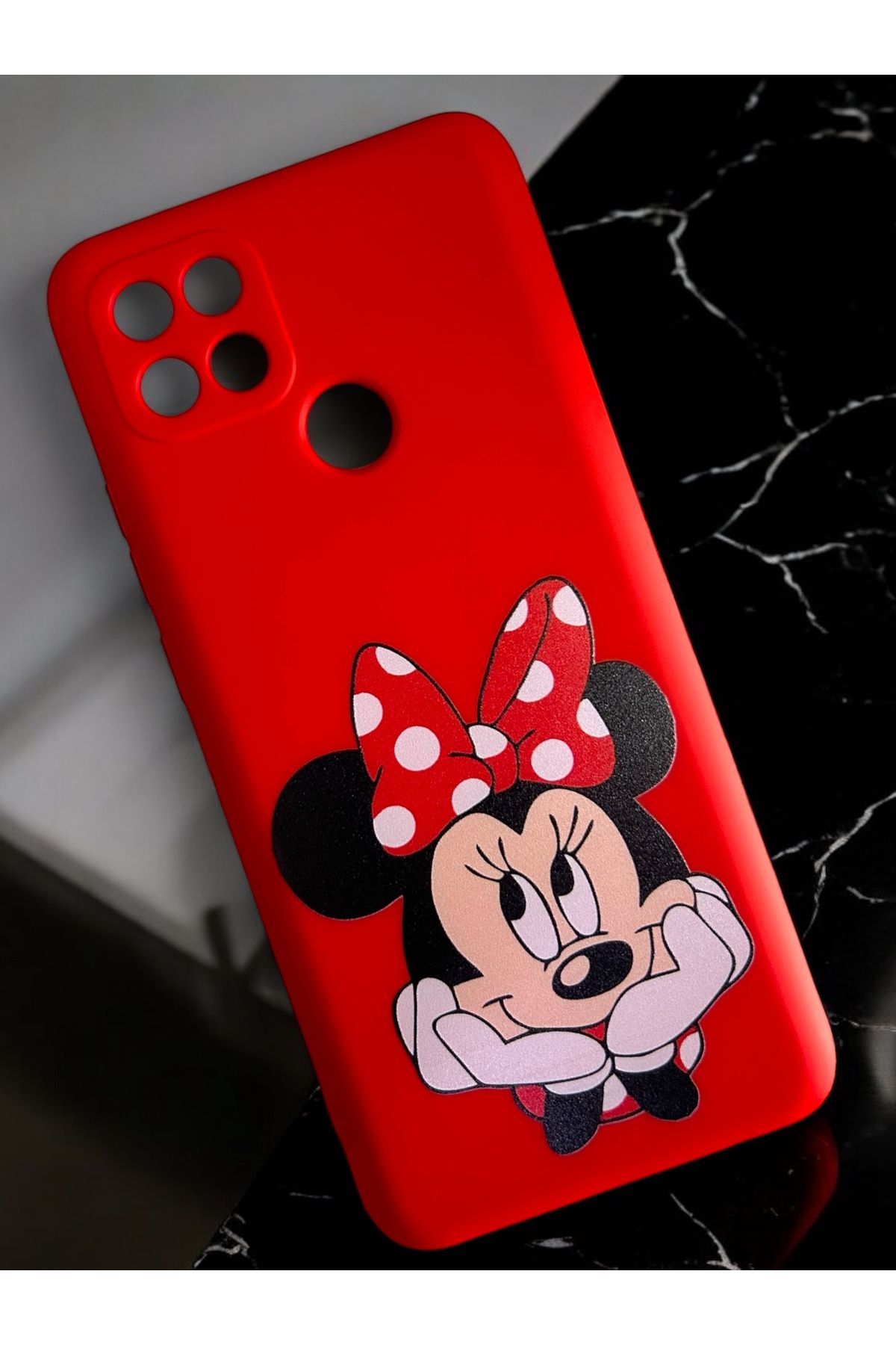 Merwish-Oppo A15 and A15S Compatible Minnie Patterned Camera Protected Hux Tpu Transparent Case Cover Red 3