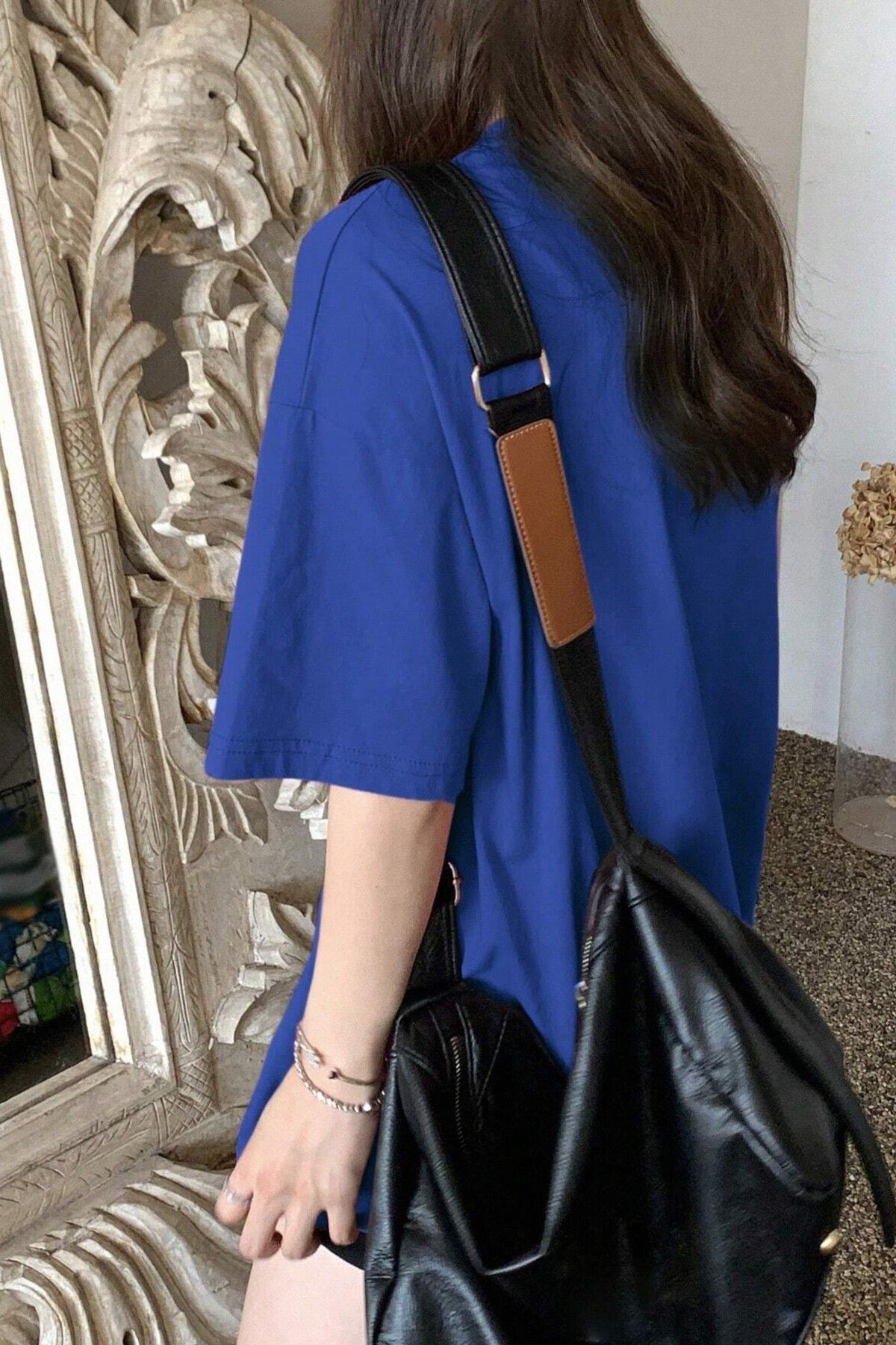 Revasser  Unisex Mavi Bisiklet Yaka Thousand Baskılı Oversize - Görsel 2