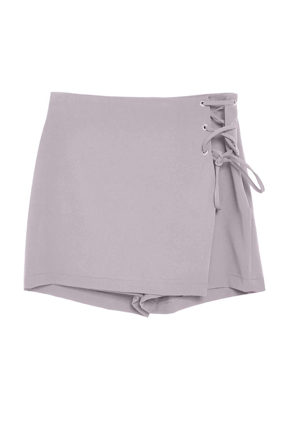 Trendyol Collection-Grauer gewebter Shortsrock mit Schnürung und Ösendetails TWOAW21SR0038 7