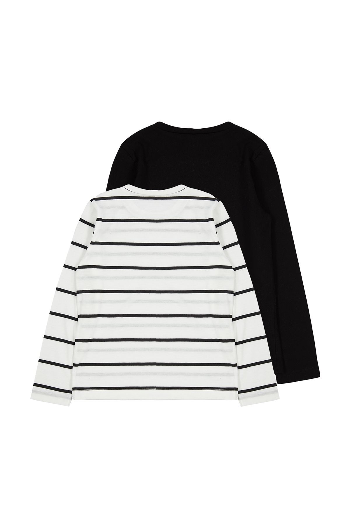 TRENDYOLKIDS-Unisex Μαύρο ριγέ βαμβακερό μπλουζάκι σετ 2 - TKDAW25TS00000 2
