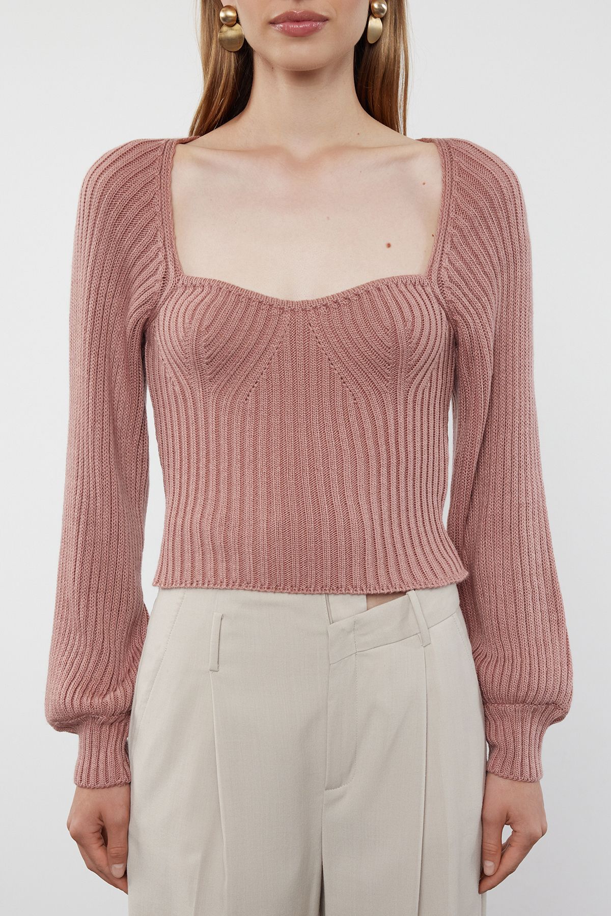 Trendyol Collection-Różowy sweterek z dzianiny w kształcie serca - TWOAW22KZ1760 3