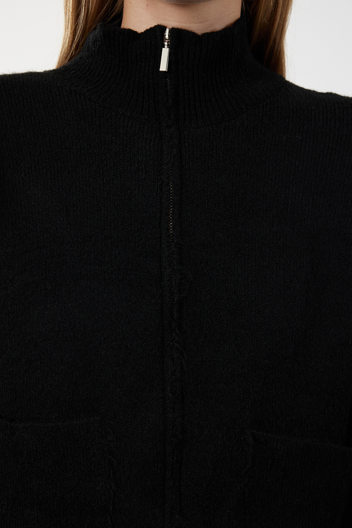 Trendyolmilla  Siyah Yumuşak Dokulu Fermuarlı Triko Hırka TWOAW25HI00019 - Görsel 4