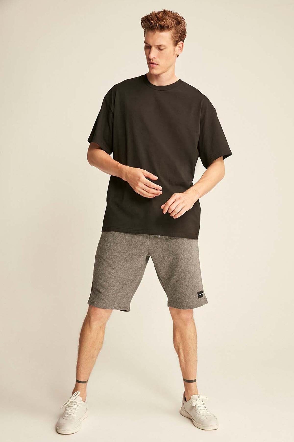 Jett Erkek Oversize Fit %100 Pamuk Kalın Dokulu Siyah T-shirt