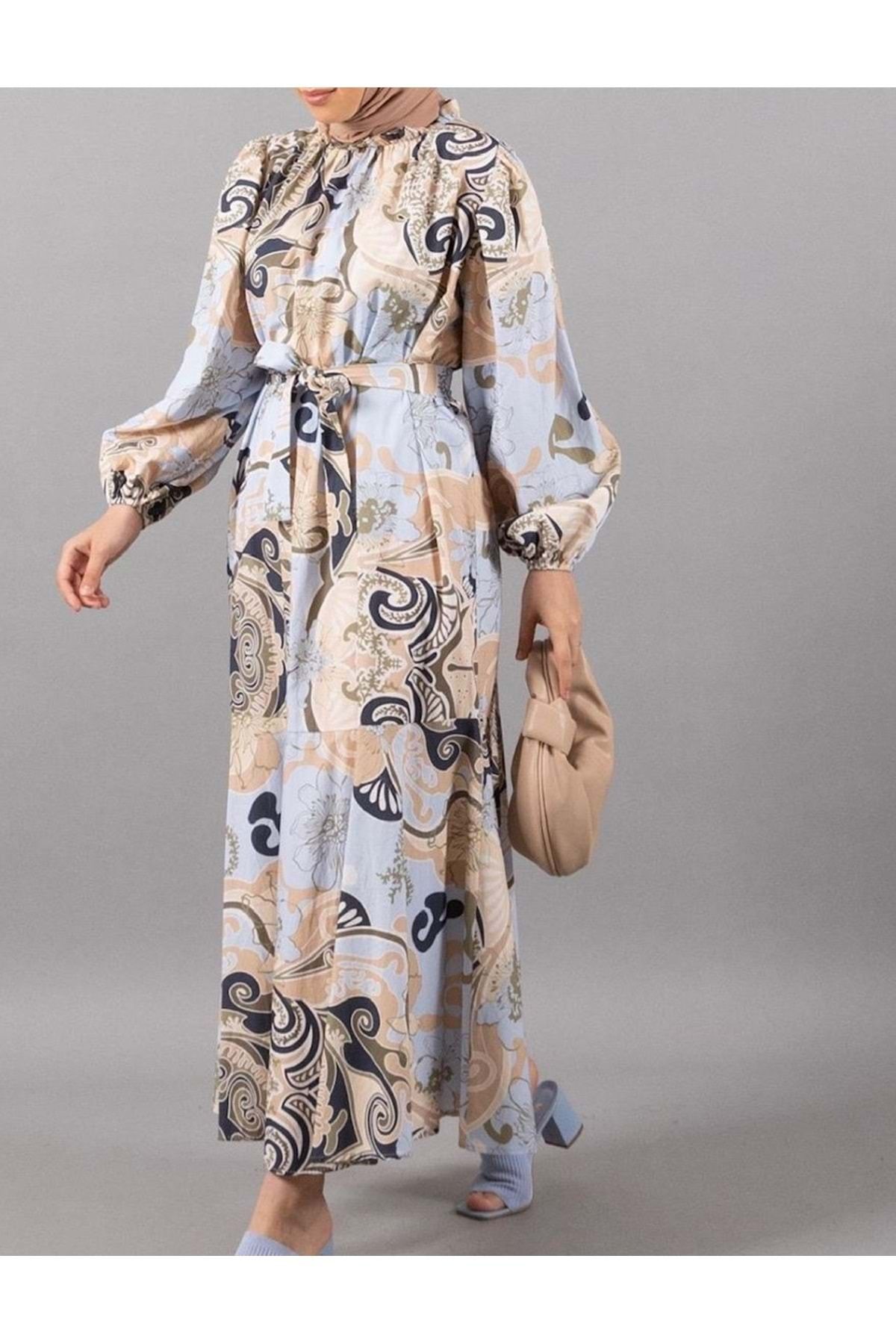 Stilife 24y4946 Elbise Desenli Balon Kol Alt F rf rl 24y4946 Mavi 40 Fiyat Yorumlar Trendyol