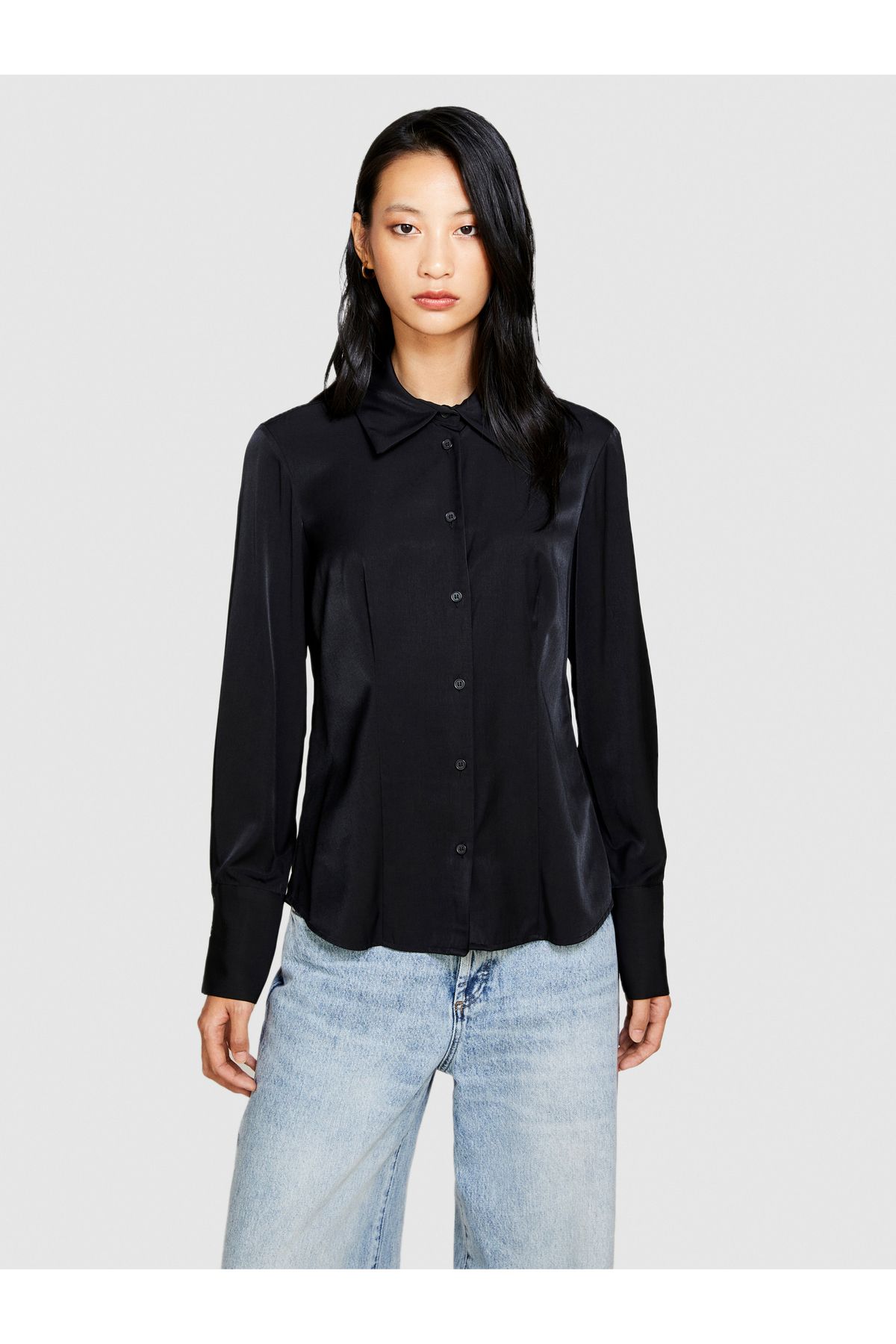 Sisley-Black Satin - Women's Shirt with Viscose Mix 5