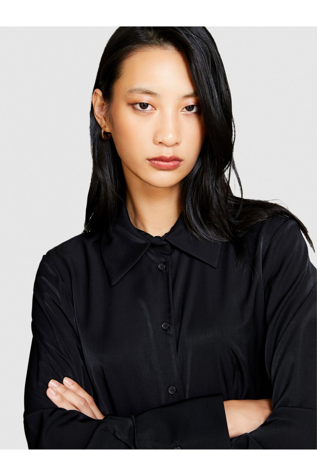 Sisley-Black Satin - Women's Shirt with Viscose Mix 6