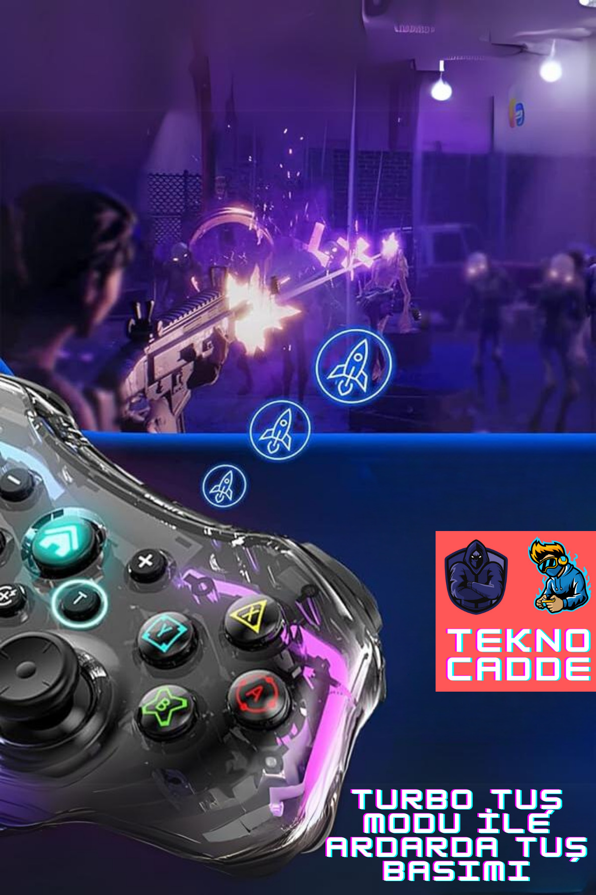 IOS/Android/Switch/Ps4/Ps3/PC/TV TURBO-MAKRO TUŞ TELEFON TUTUCULU RGB IŞIKLI Joystick 6