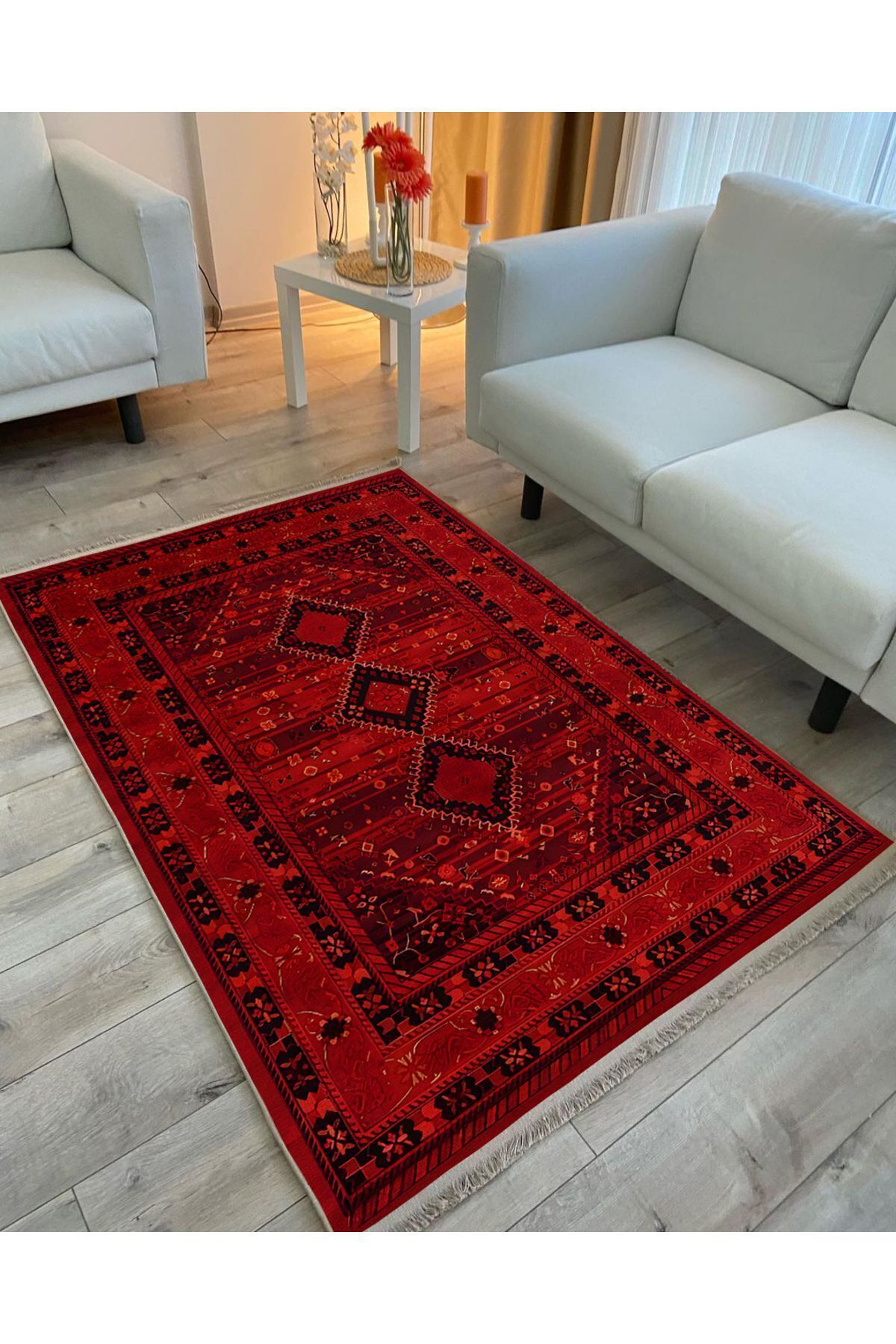 mars halı kırmızı tonlarında klasık dekoratif Kilim Salon Halısı Saçaklı Yıkanabilen Halı