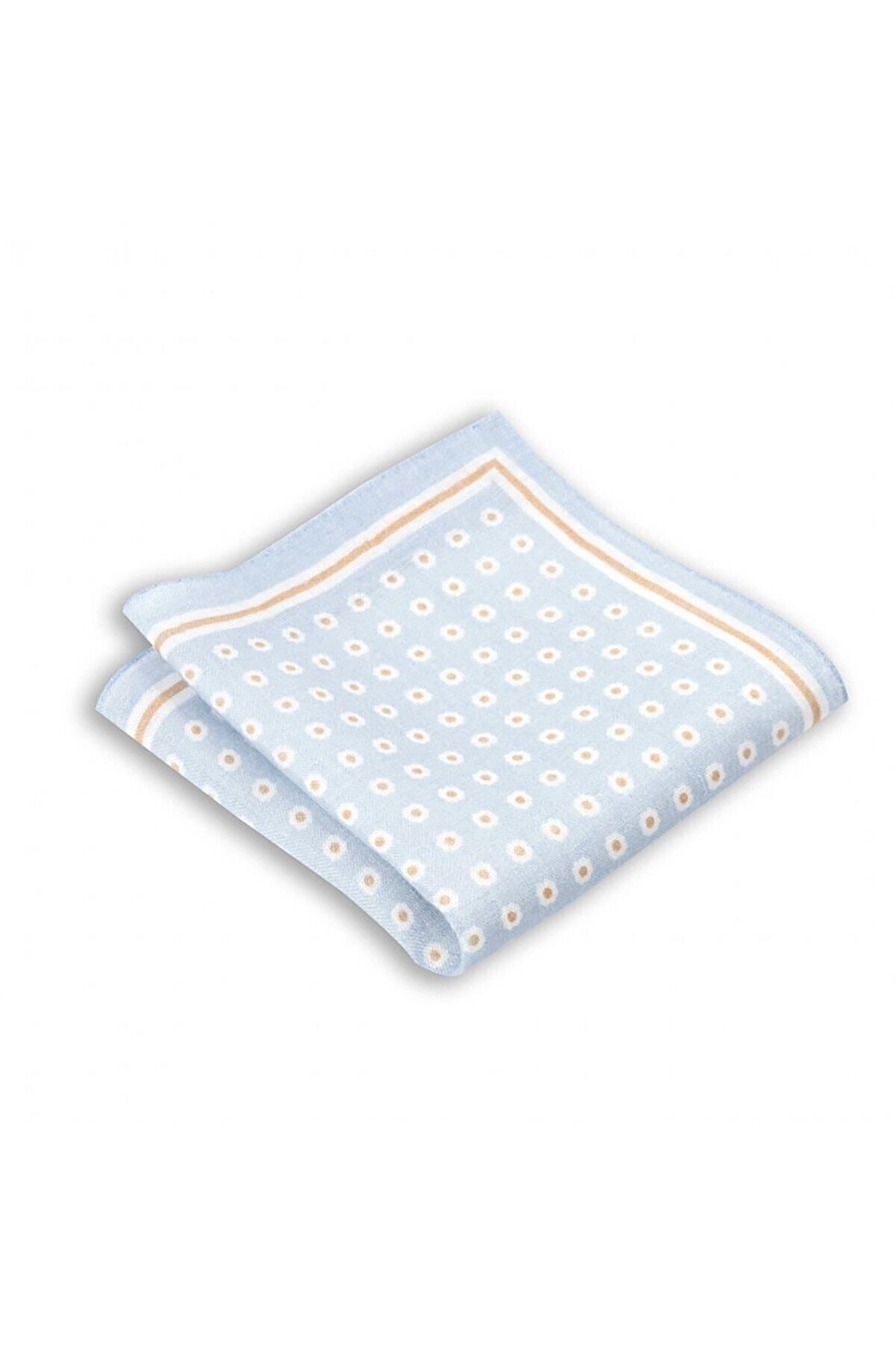  پوشت جیبی کتان طرح‌دار آبی، ابعاد ۳۳x۳۳ سانتی‌متر