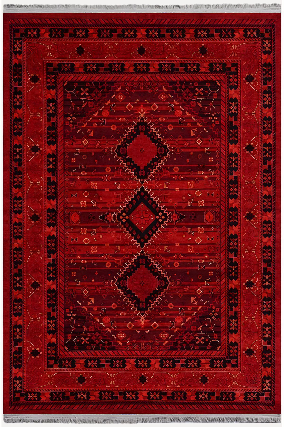mars halı kırmızı tonlarında klasık dekoratif Kilim Salon Halısı Saçaklı Yıkanabilen Halı