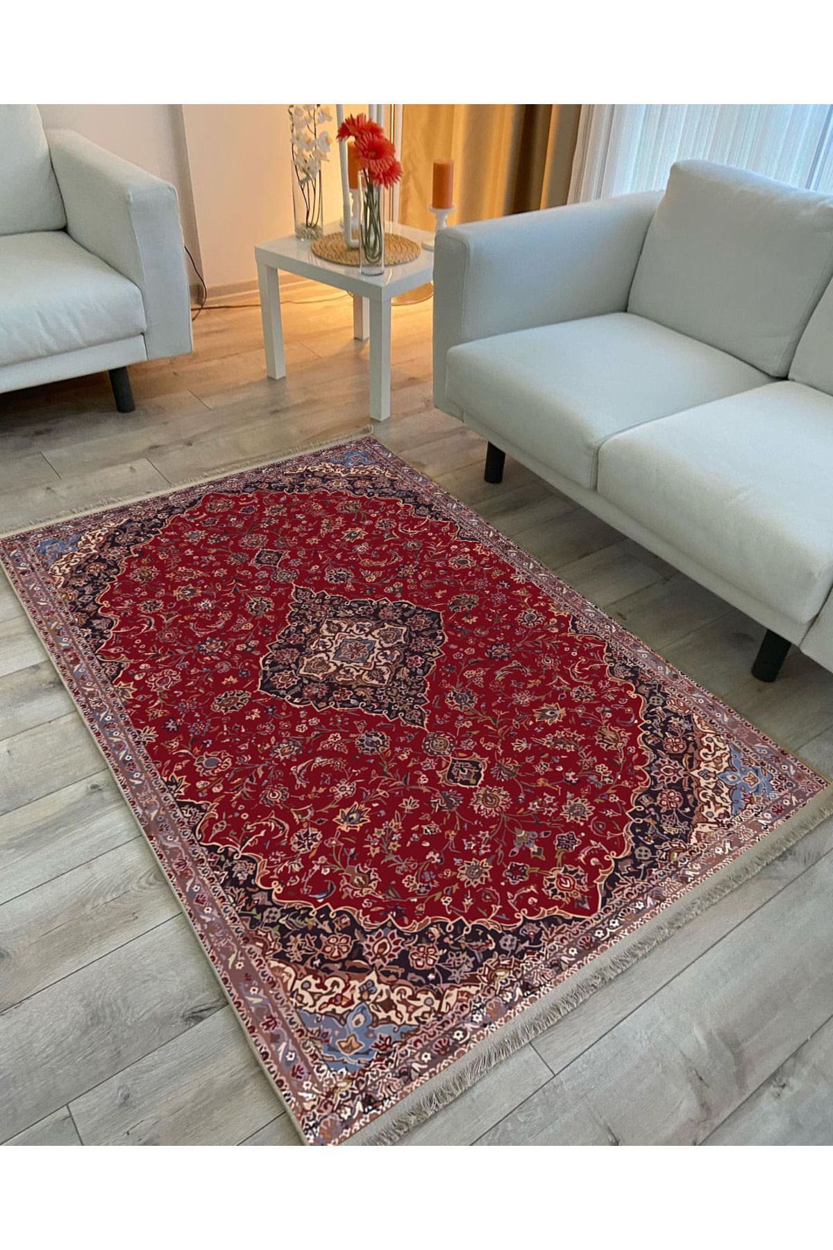 Etnik Desenli Yıkanabilir Kaymaz Tabanlı Salon Halısı, Koridor ve Mutfak Halısı Kilim mars 2167
