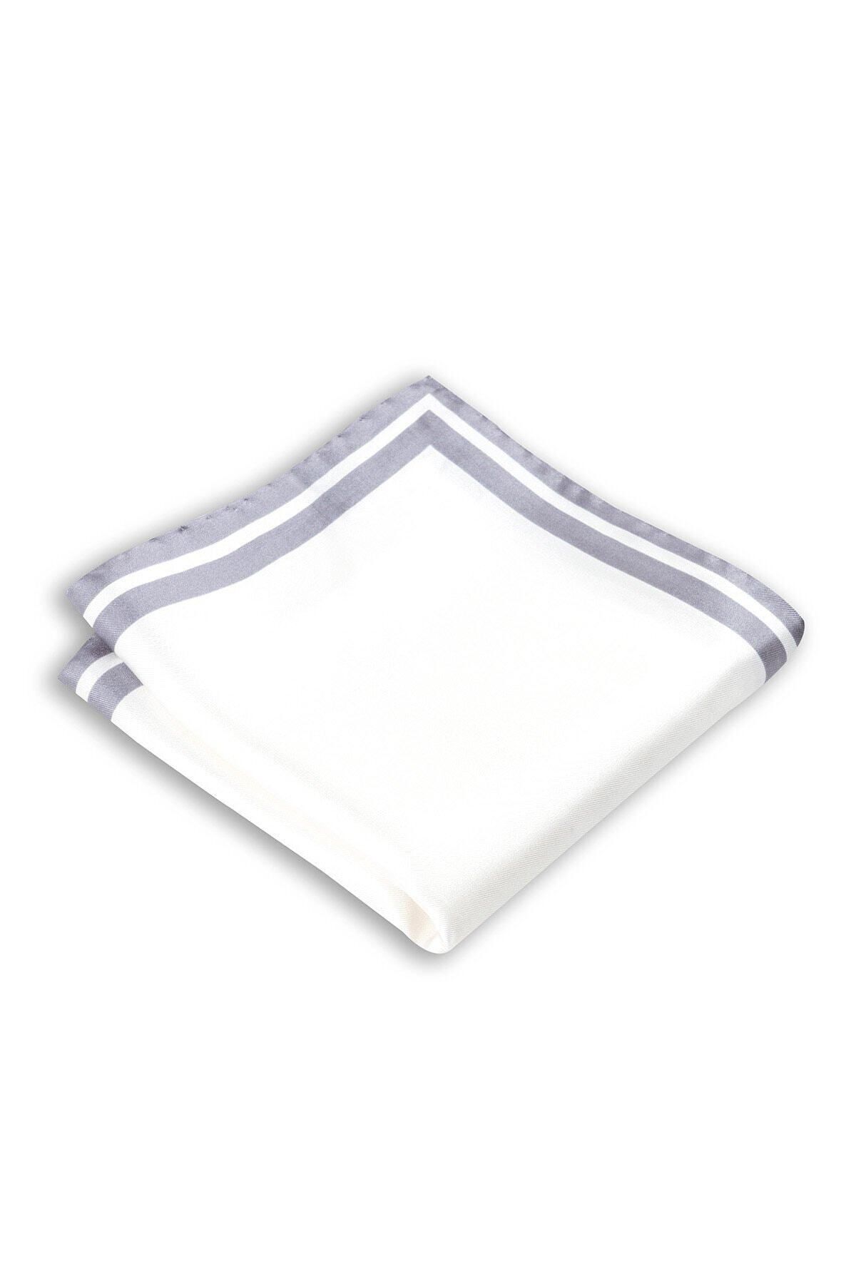  پوشت جیبی ابریشمی به رنگ سفید با حاشیه خاکستری، ابعاد ۳۳x۳۳ سانتی‌متر