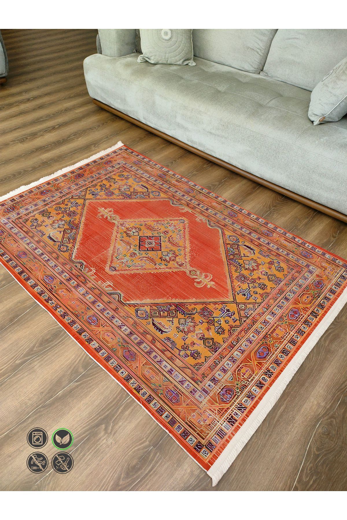 mars halı turuncu Tonlarında dekoratif Kilim Salon Halısı Saçaklı Yıkanabilen Halı
