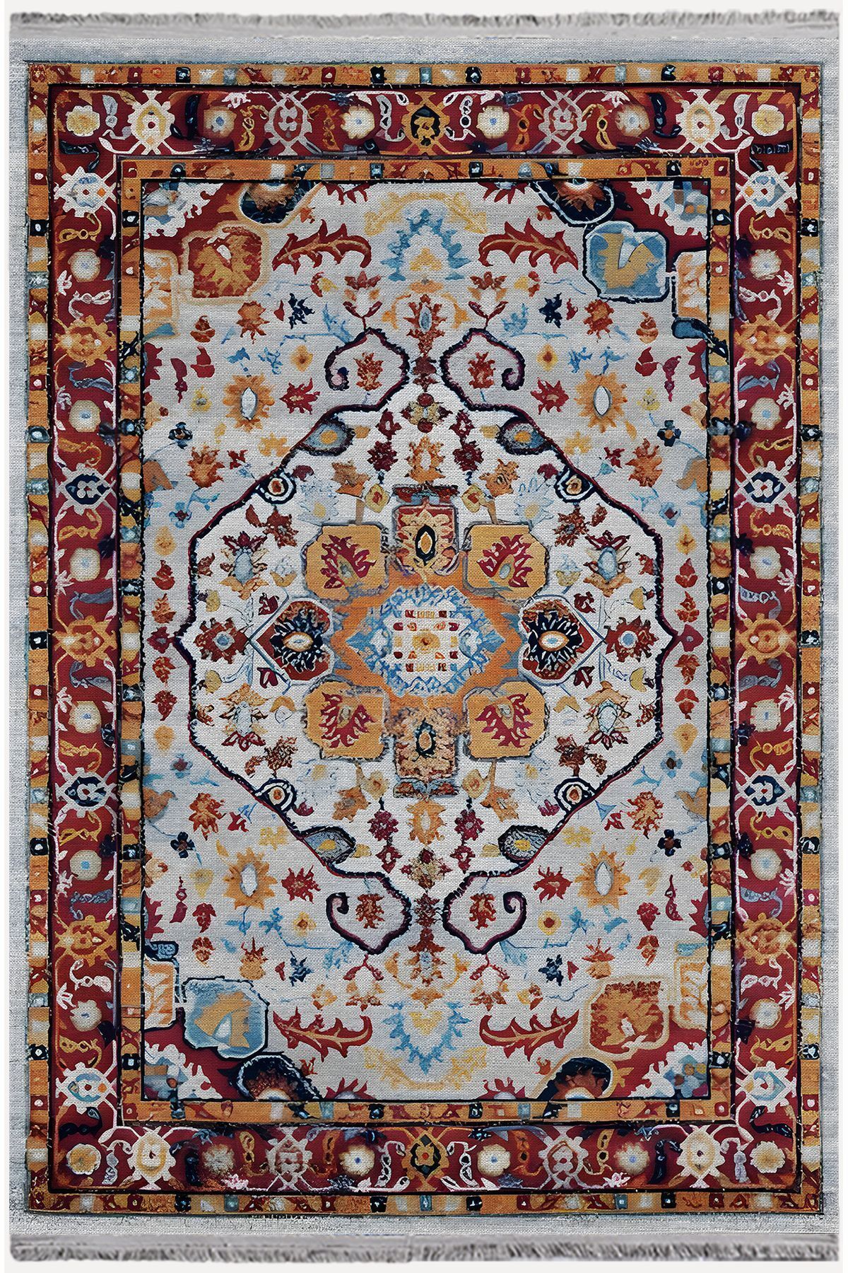 mars halı GRİ tonlarında klasık dekoratif Kilim Salon Halısı Saçaklı Yıkanabilen Halı