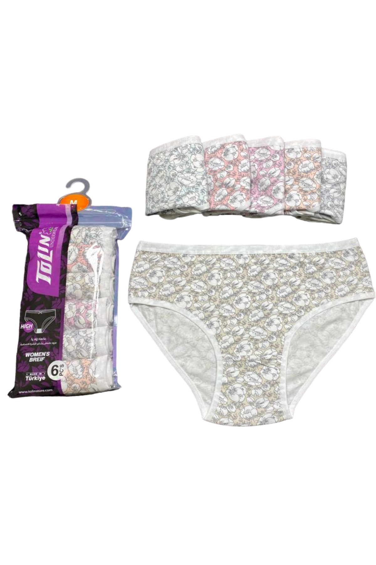 Women's 6-Pack Cotton Lycra Printed Towel Net Medium Waist Panty Set 2276181