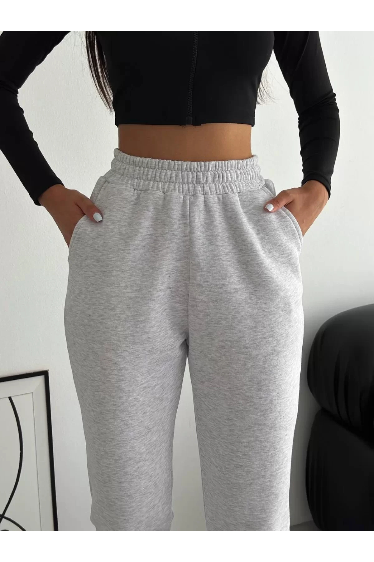 Jose Clothing Дамски сиви меланжирани панталони от тренировъчен костюм с удобна кройка