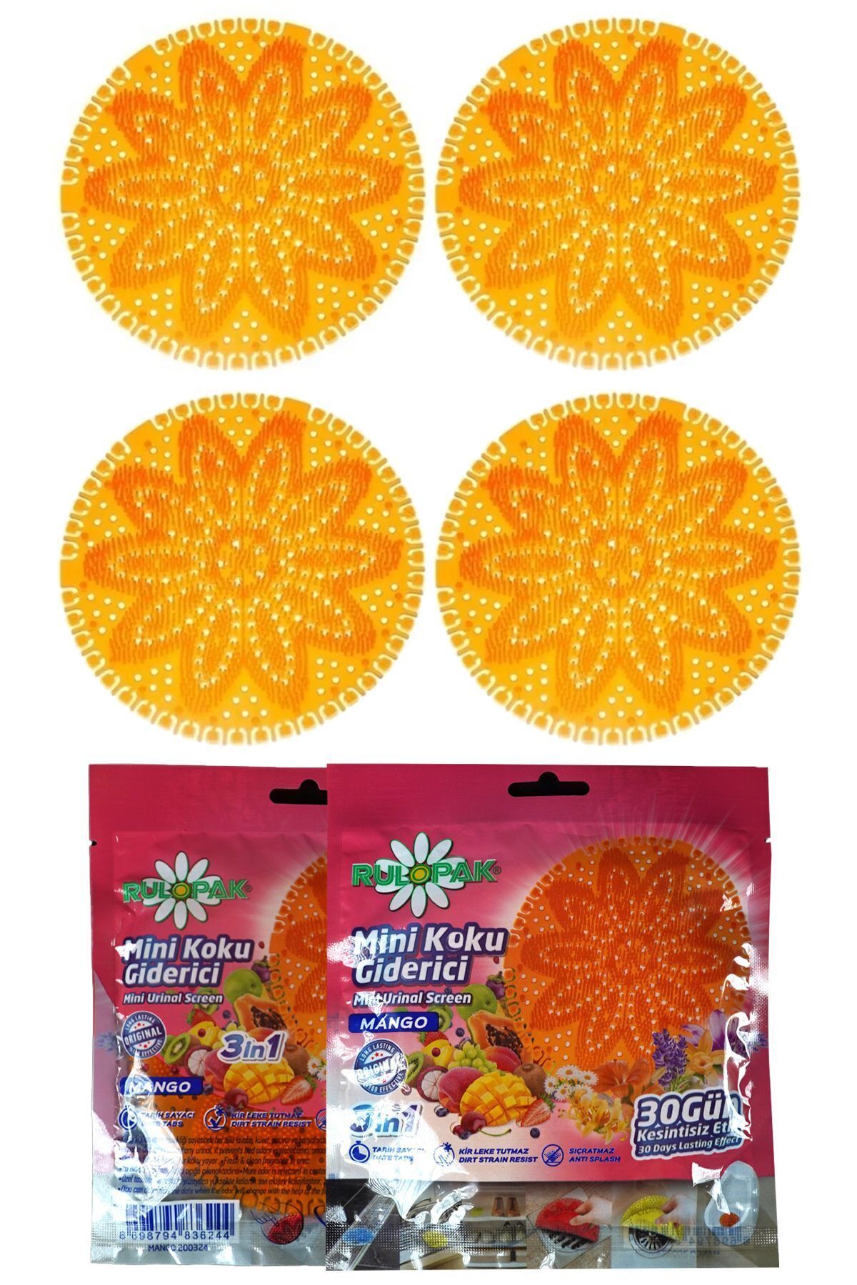 Rulopak Mini Lavabo Pisuvar Süzgeci Koku Giderici (Mango) 4'Lü Paket