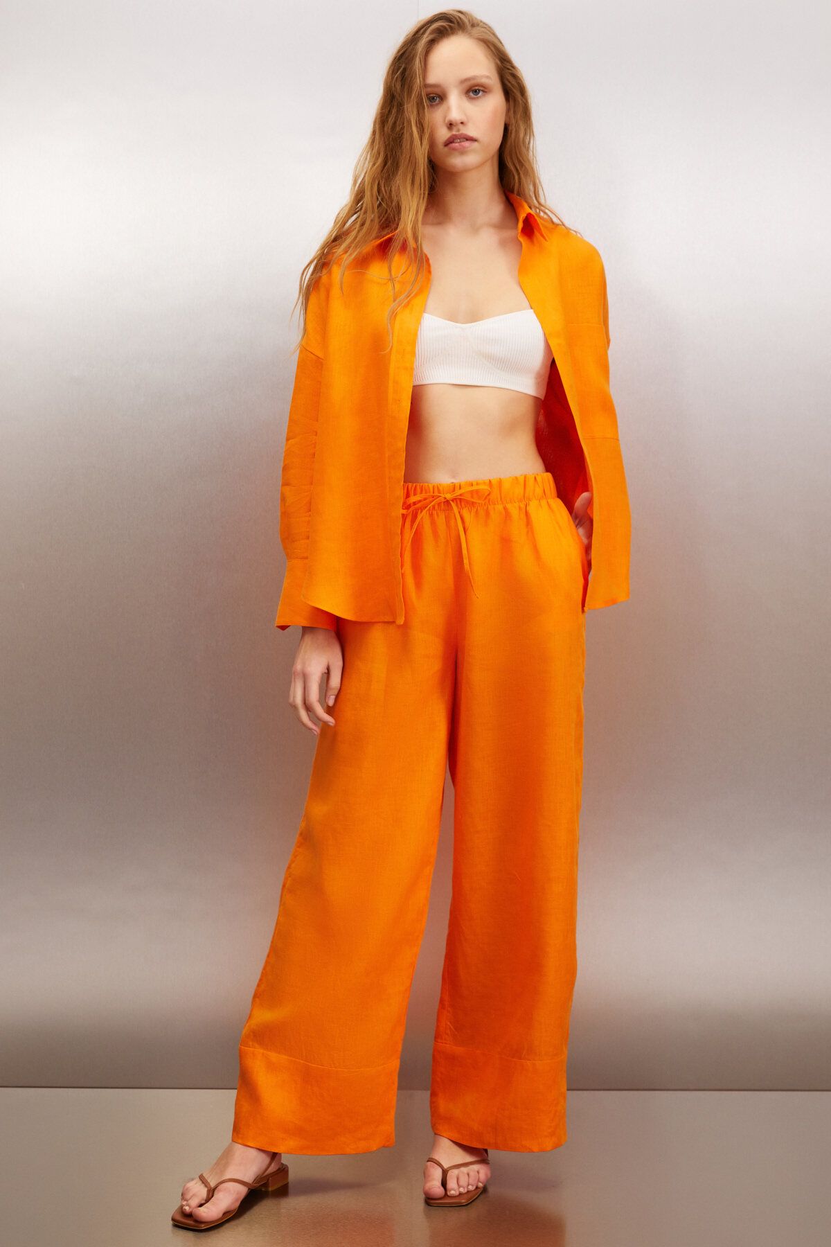 GRIMELANGE-Linen Orange MELANTHA Women's Trousers 2