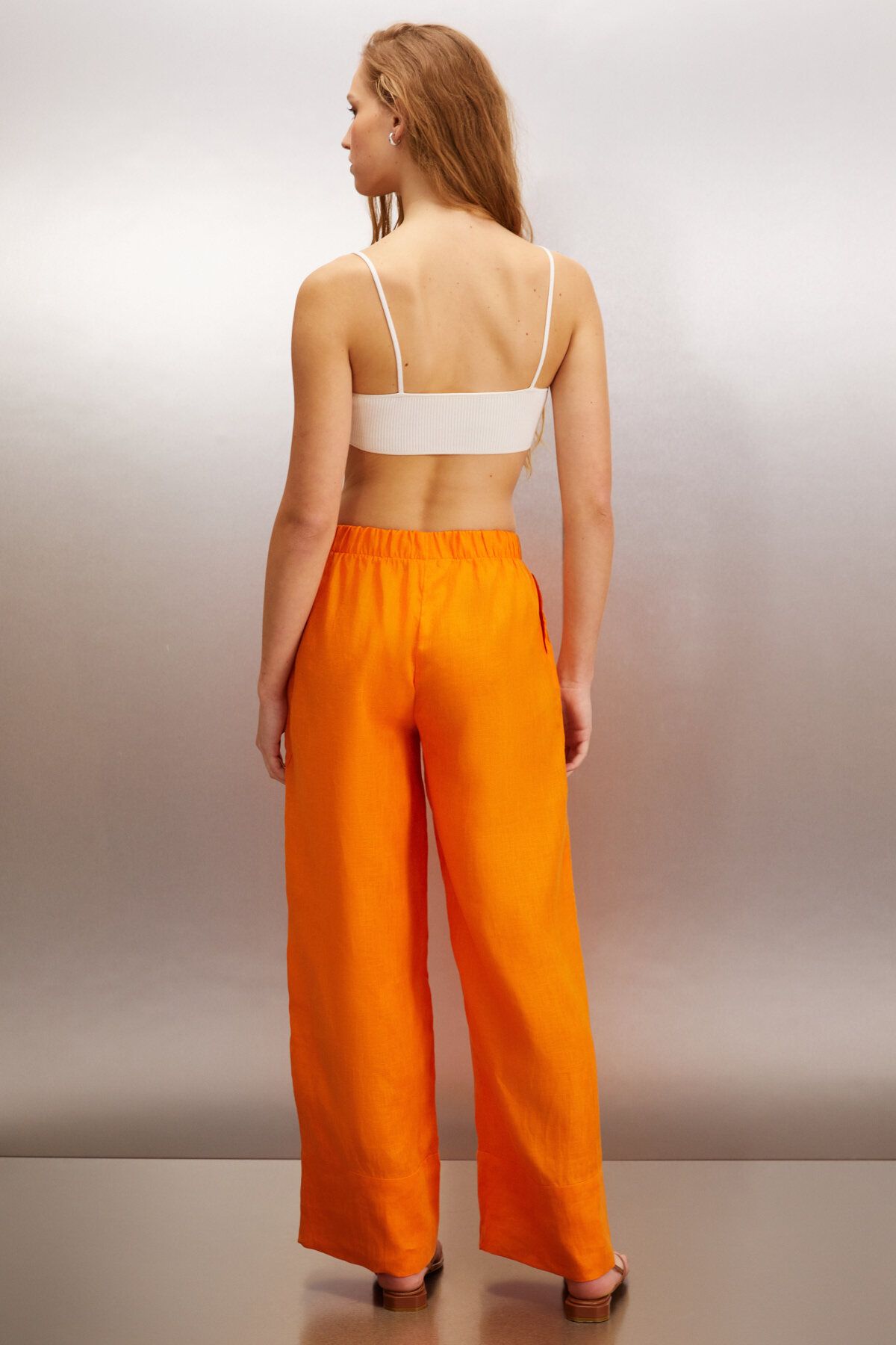 GRIMELANGE-Linen Orange MELANTHA Women's Trousers 6