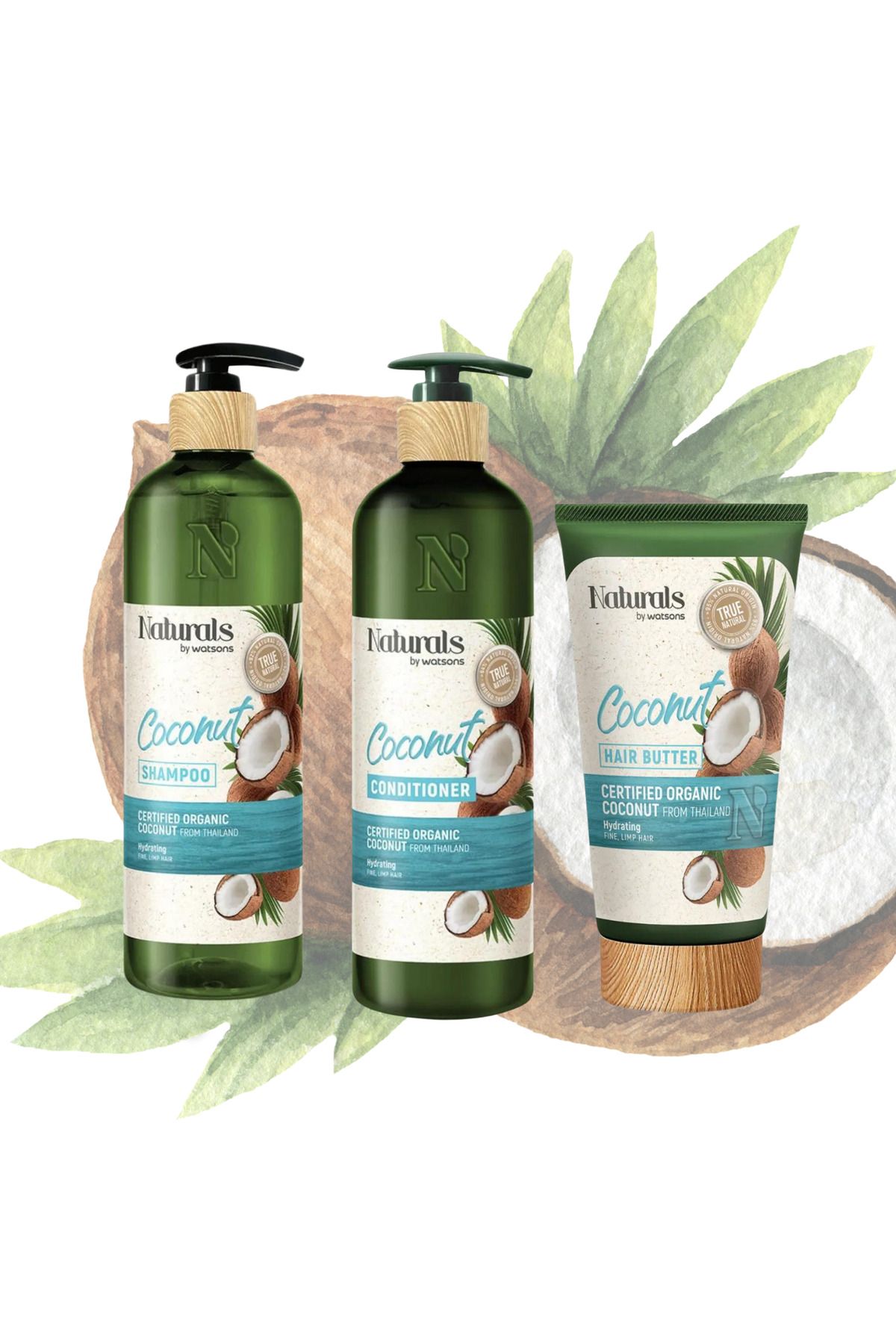شامپو نارگیل - نرم کننده - روغن مراقبت از مو مجموعه 3 عددی Naturals By Watsons