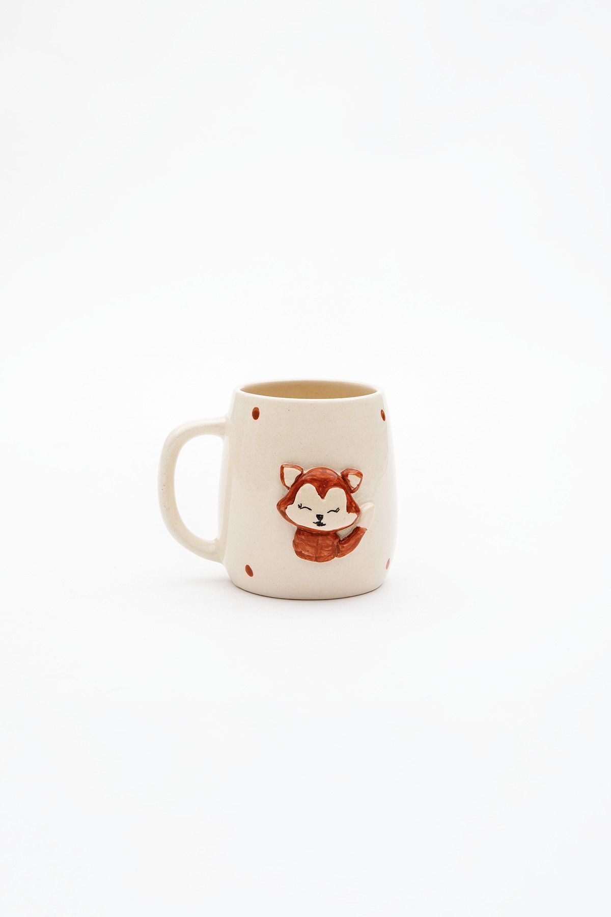 Loomart-Ceramic Embossed Fox Cup - Handmade with 3D Figures, 400 ml Mug 2