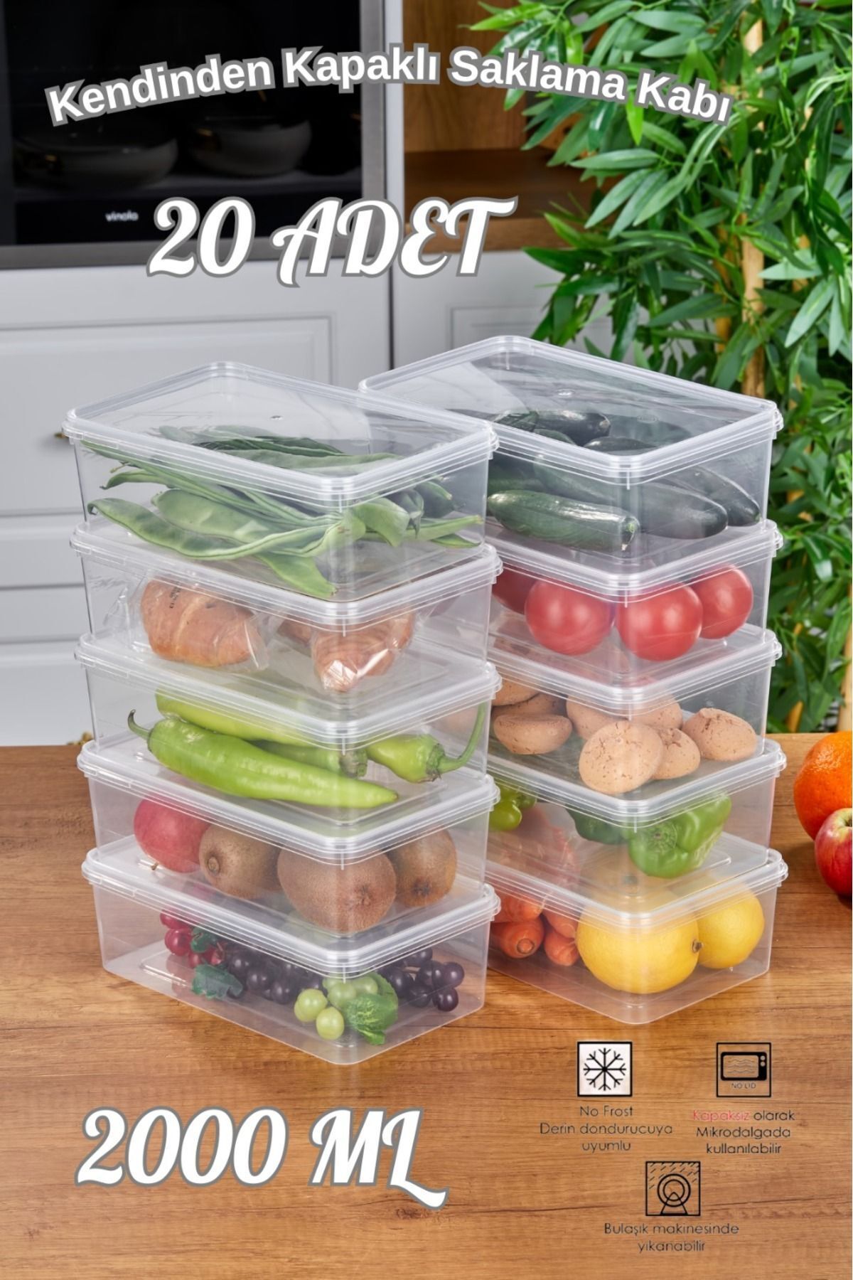 20 Storage Containers Suitable for Diffusion to 2 Liters Freezer with Self-Lid Regulatory Airtight