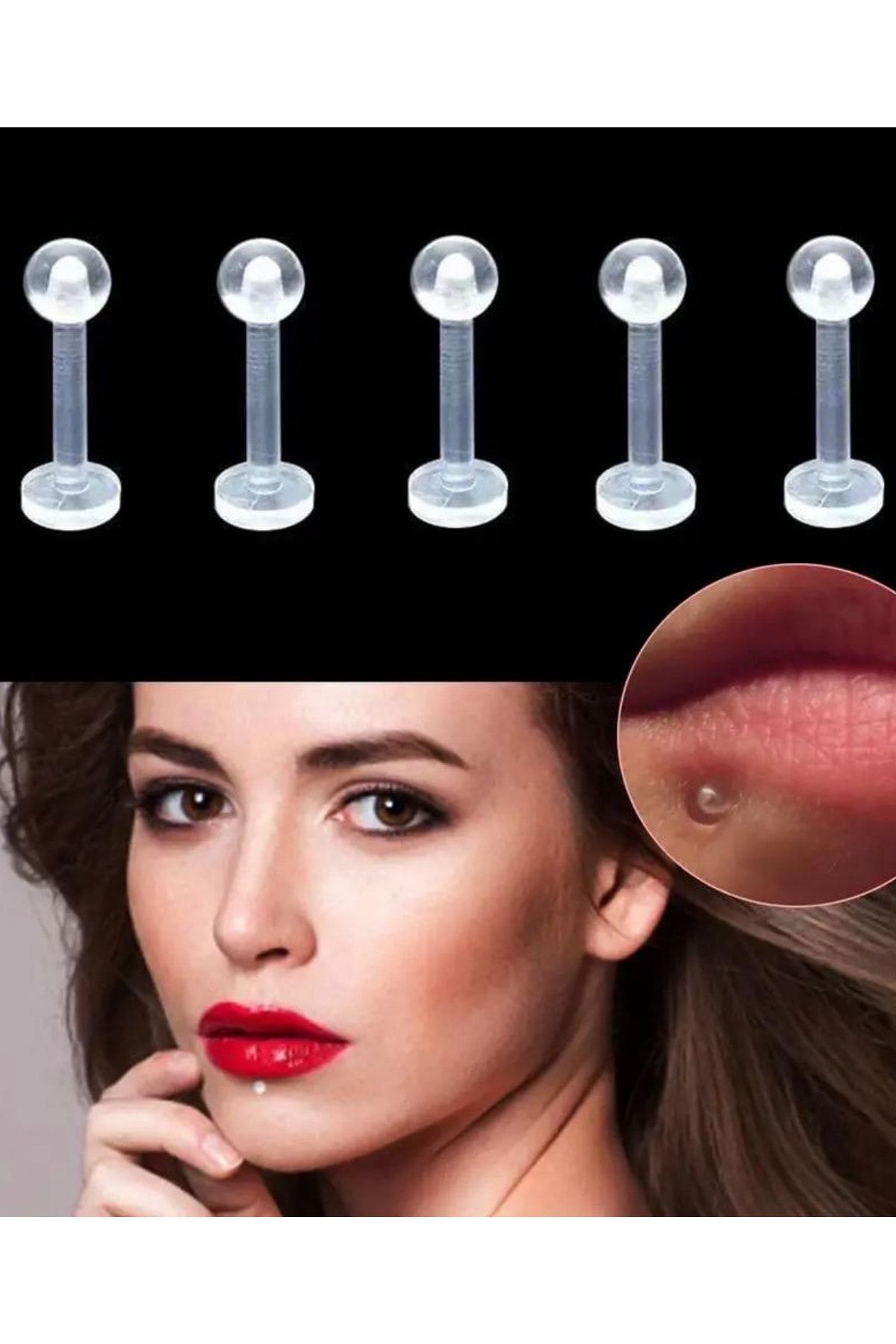 Jaida Moda Unisex Bioplast 5’li Piercing Seti, Tragus, Helix, Kıkırdak Ve Lobe Için görsel 3