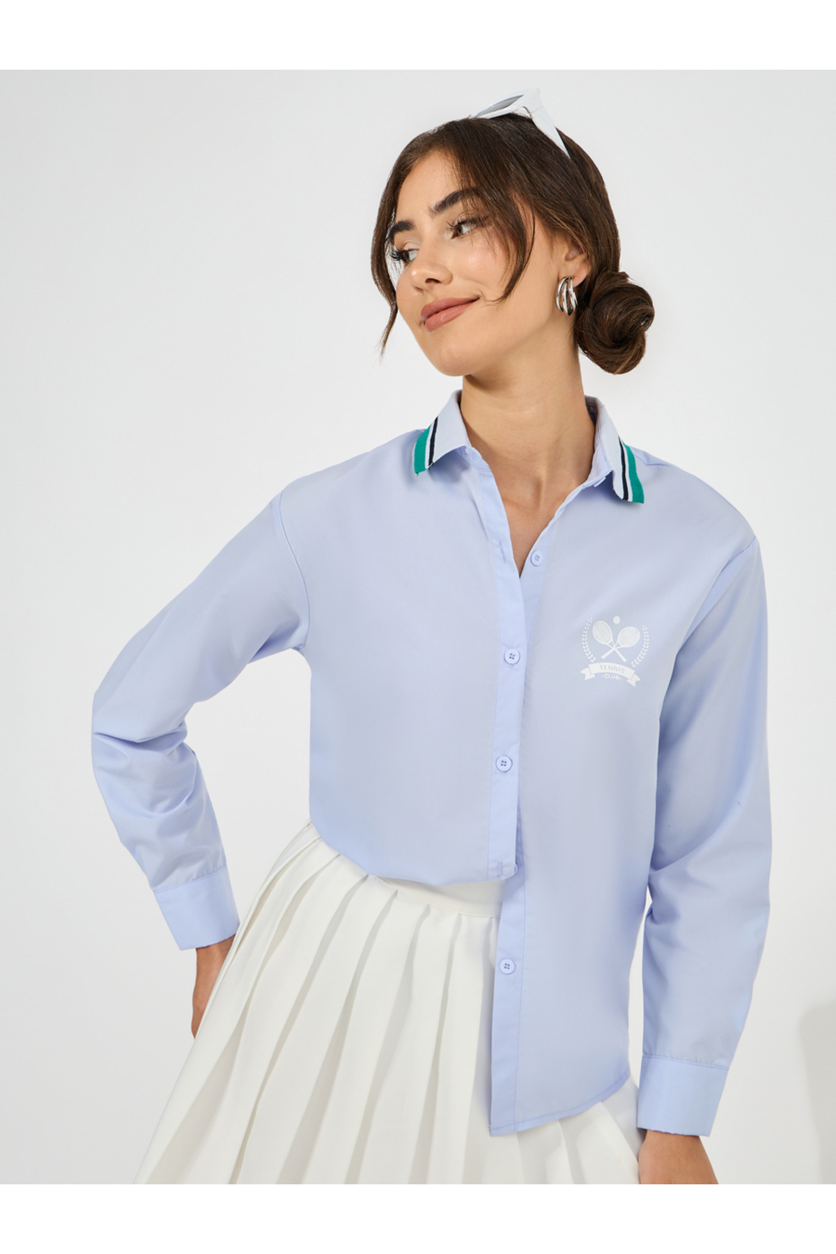 Styli Ribbed Collar Shirt with Minimal Print