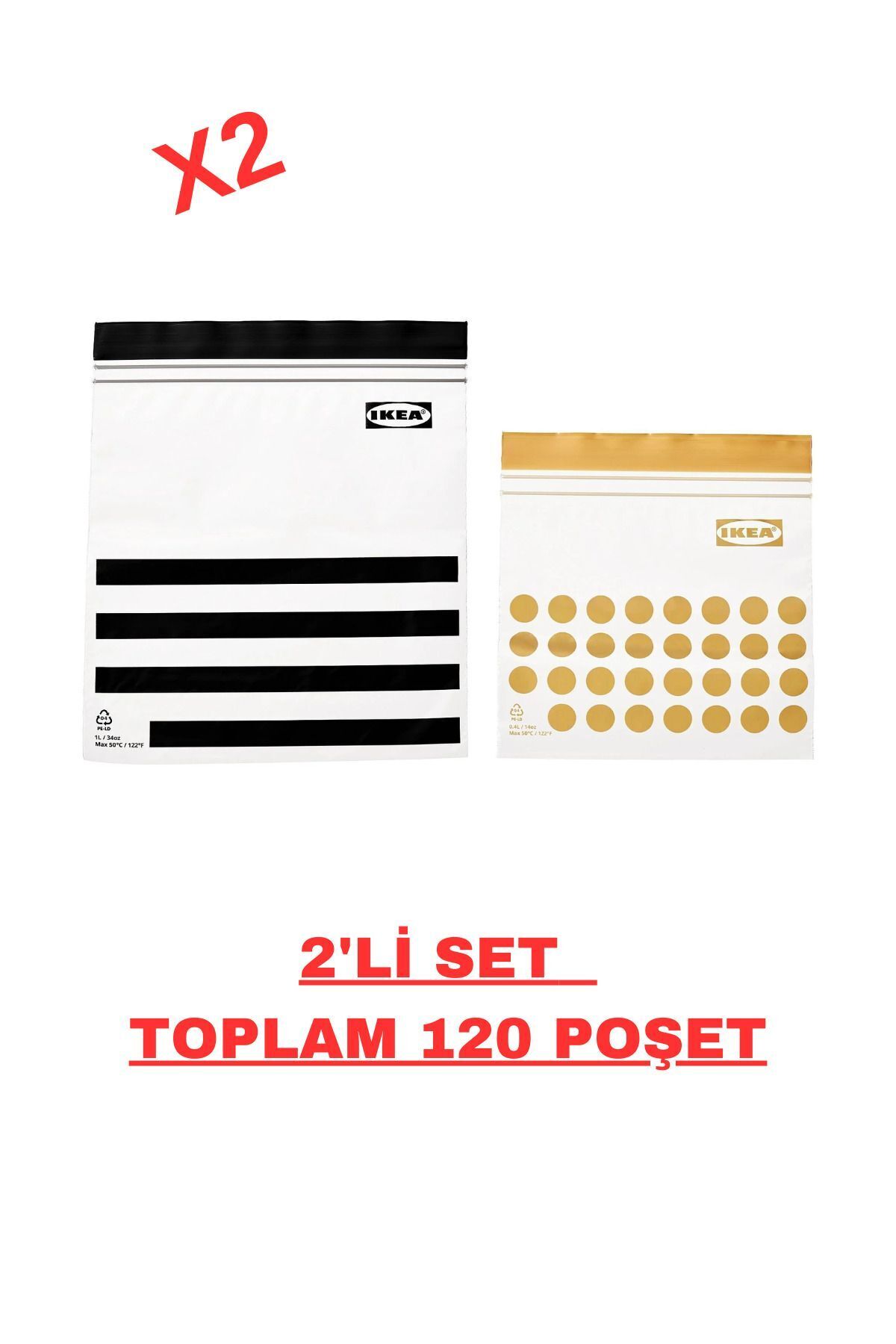 IKEA Istad Kilitlenebilir Buzdolabı Poşeti 2'li Set - Siyah Sarı 120 Adet (60 x 1L ve 60 x 0.4L)