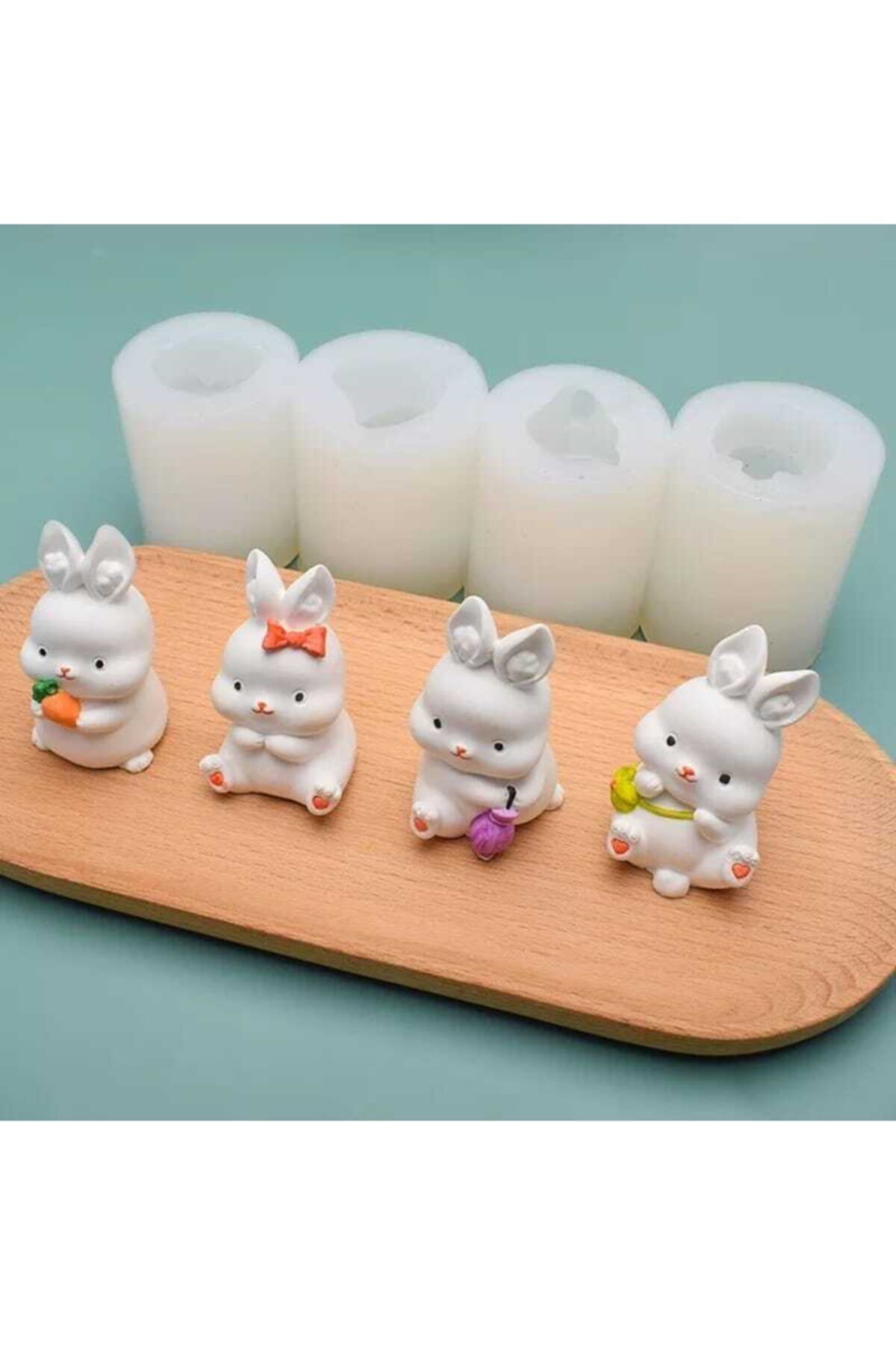 4'lü Tavşan Minyatür Figür Mini Figür Minyatür Eşya Dekor Diorama