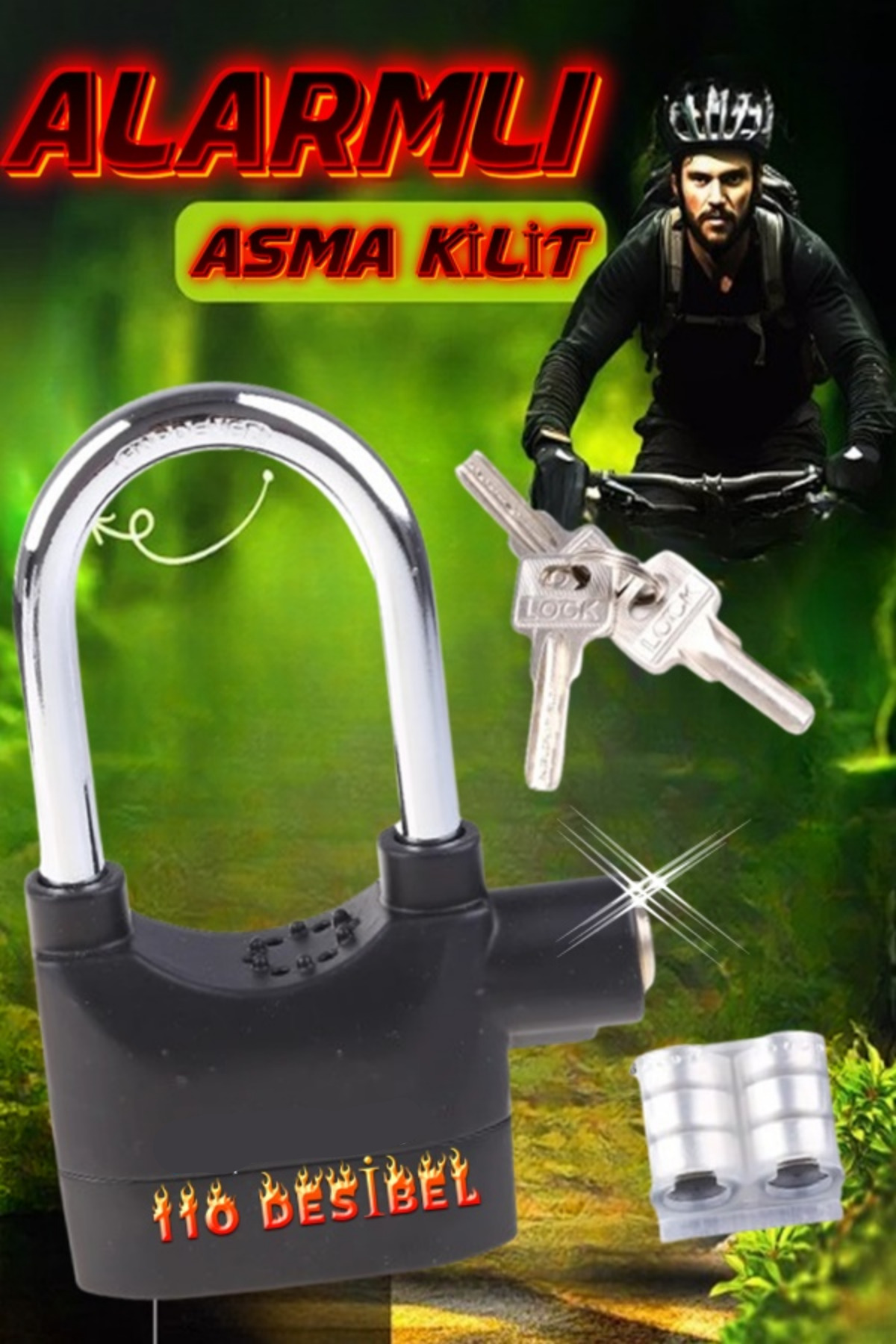 Alright Yeni Nesil 110 Desibel Alarmlı Asma Kilit Scooter Bisiklet Martı Motor Uyumlu Siyah Asma KilitXLK402