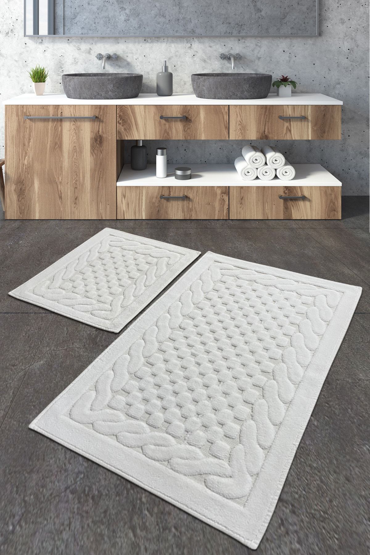 Chilai Home Bambi Cotton Ecru 2 Li Set Baie Covor Lavabil, Bază Antiderapantă Tpmk - One Size