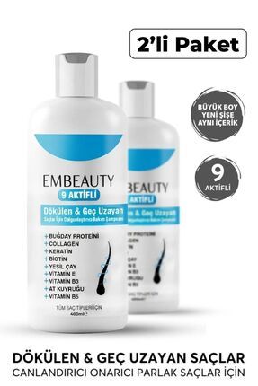 Embeauty Kolajen Ve Keratin Saç Dökülmesine Karşı Hızlı Sac Uzatan Dolgunlaştırıcı Besleyici Şampuan 2li Set