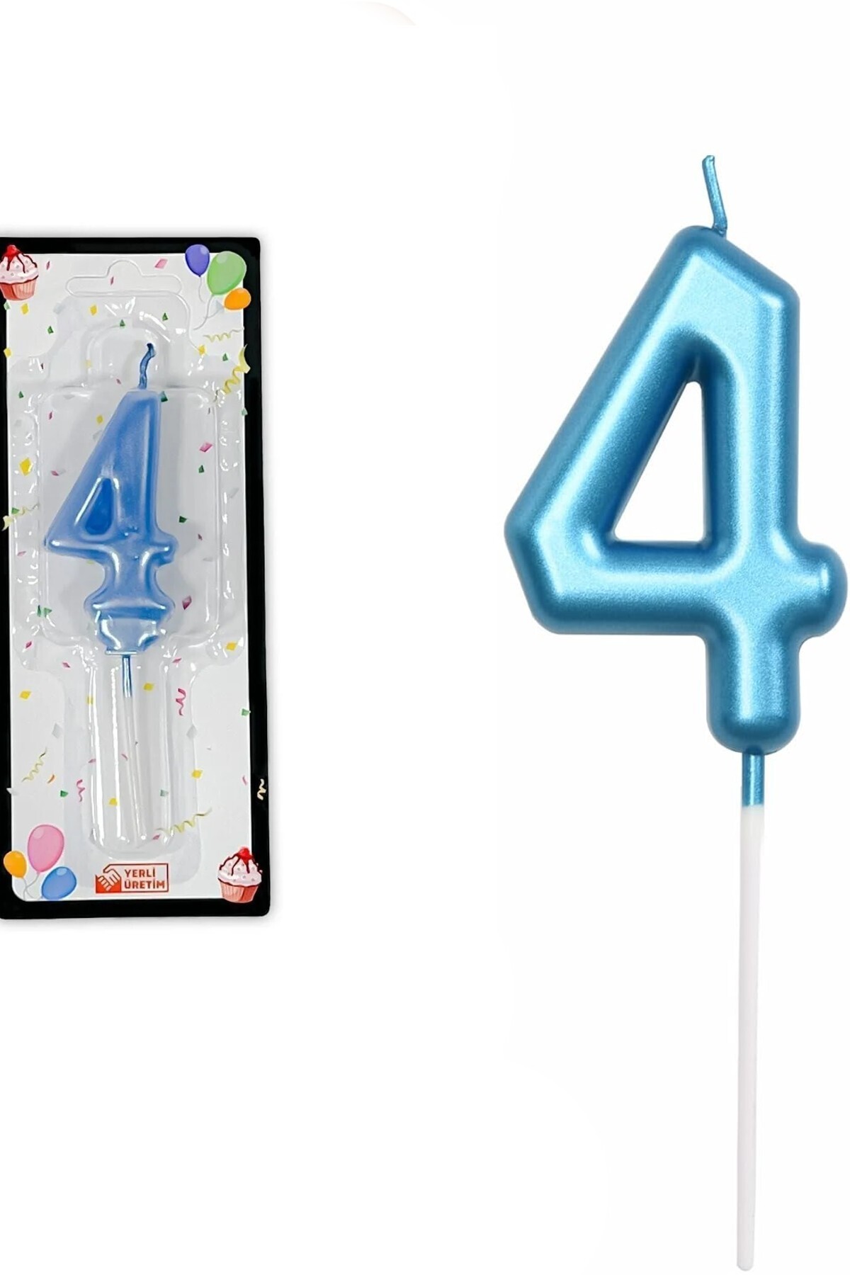 Genel Markalar 4 YAŞ PARLAK AÇIK MAVİ ŞIK MUM 12 CM