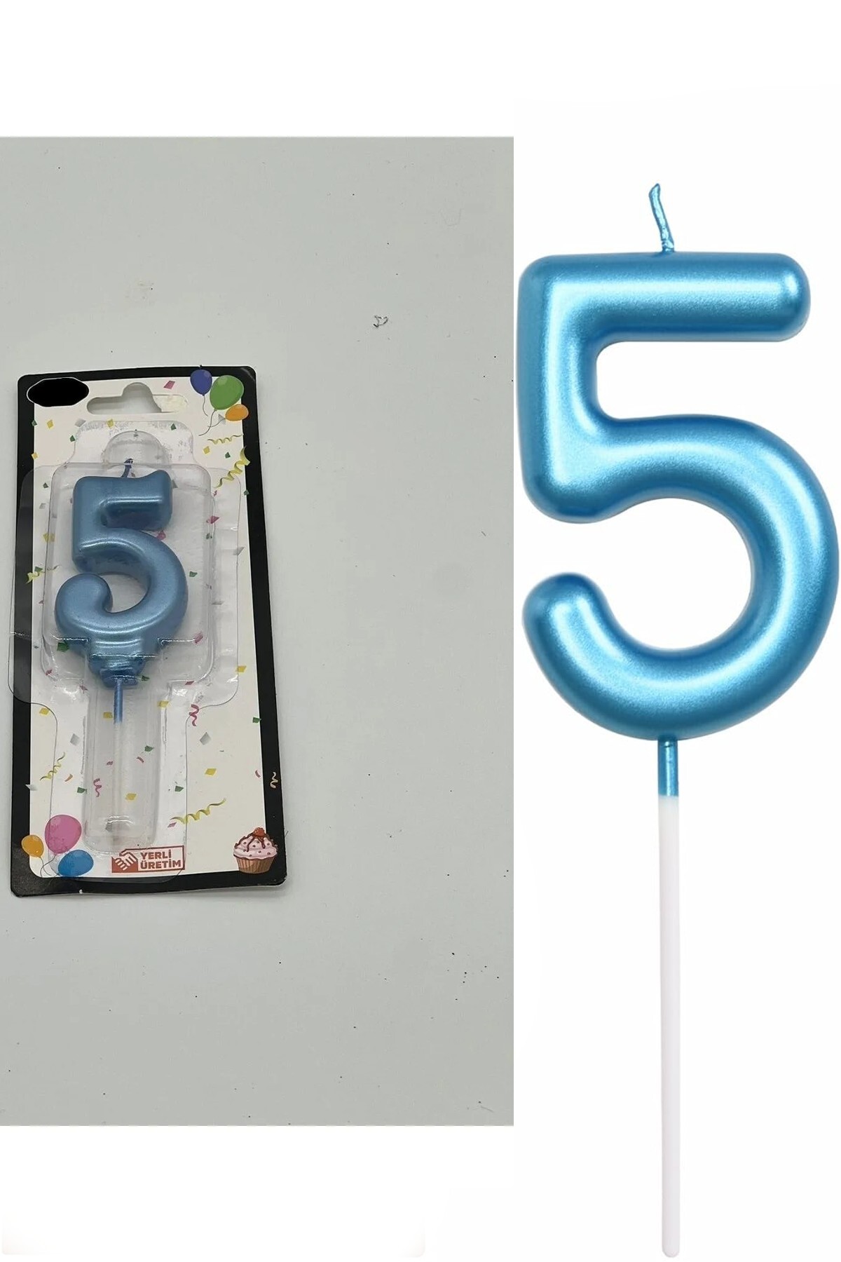 Genel Markalar 5 YAŞ PARLAK AÇIK MAVİ ŞIK MUM 12 CM