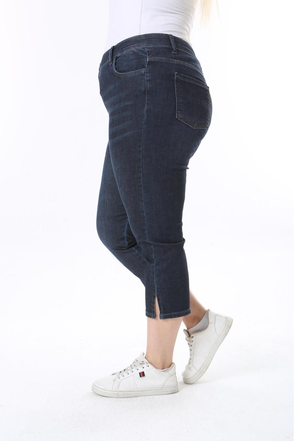 EYLÜL BUTİK  KADIN BÜYÜK BEDEN KOT KAPRİ PAÇA YIRMAÇLI ( CEP AĞZI NAKIŞ DETAYLI ) - Görsel 5