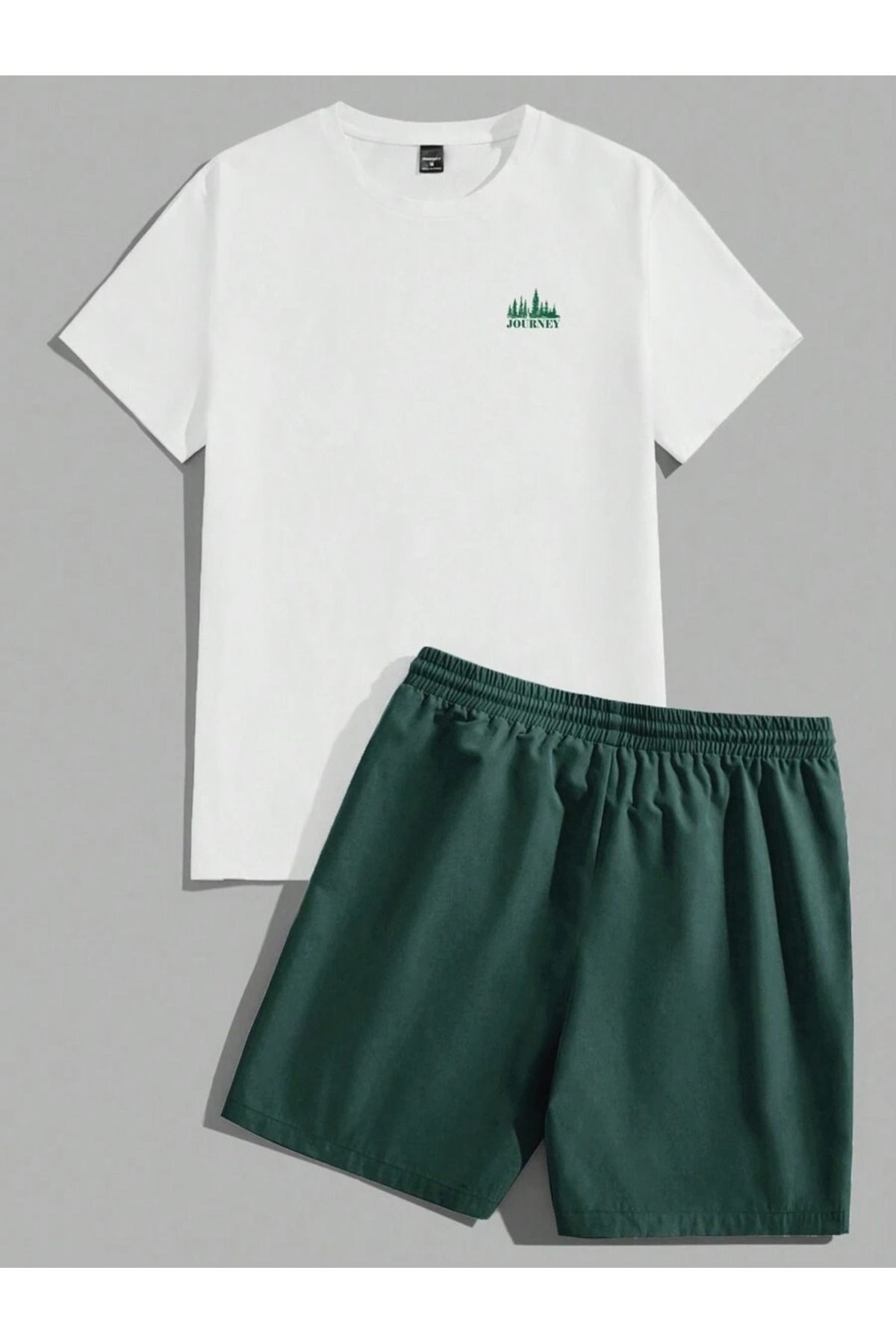 PERISENSE-Set de 2 pantaloni scurți cu imprimeu Traveler Set de tricou alb verde 3