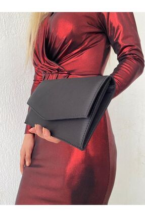 she poly Saten Siyah Abiye Çanta Clutch Portföy Askılı Omuz ve El çantası 2023