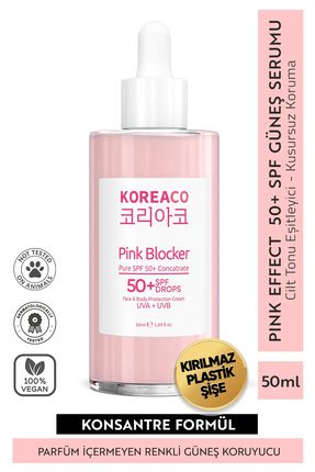 KOREACO Blocker Pink %100 Saf SPF 50+ Ton Eşitleyici Yüksek UVB+UVA Korumalı 50ml Güneş Serumu