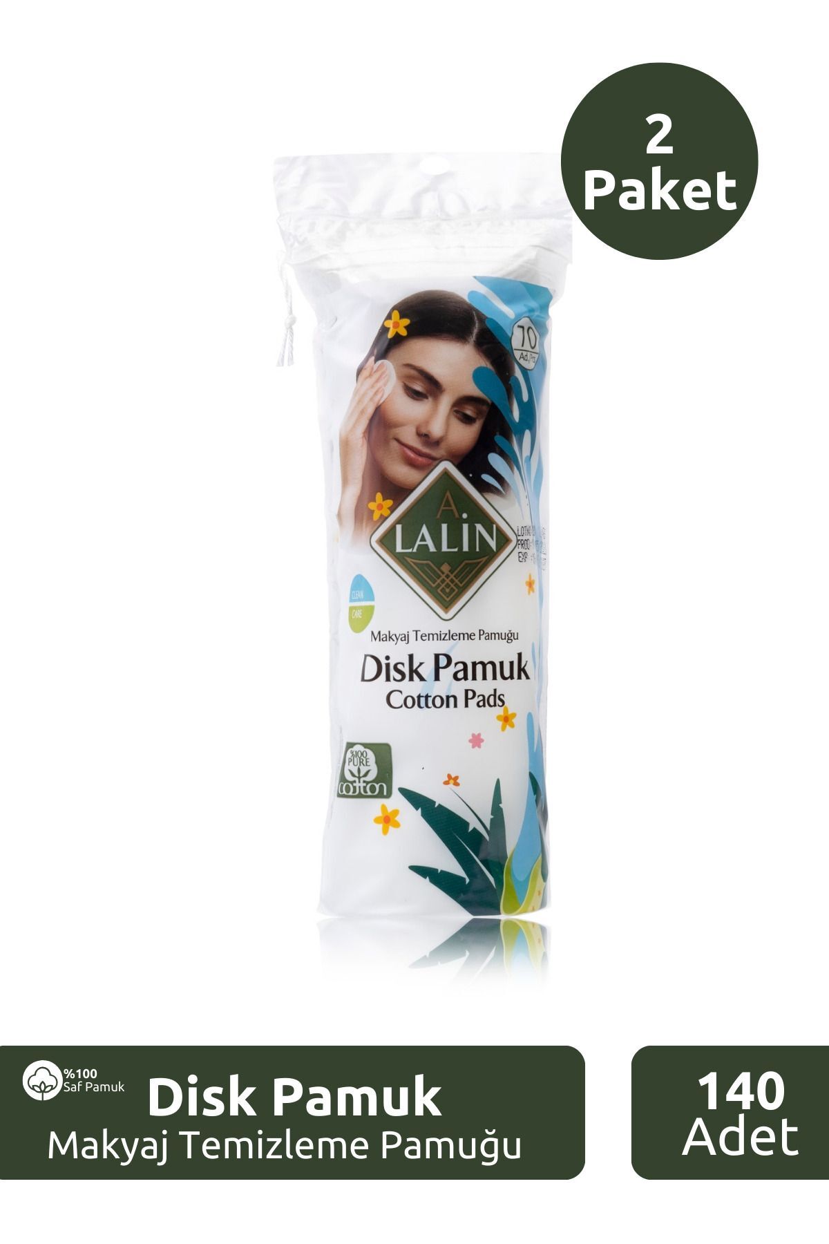 A LALİN Disk Pamuk Makyaj Temizleme Pamuğu Temizleme Pedi 2'li 140 Adet