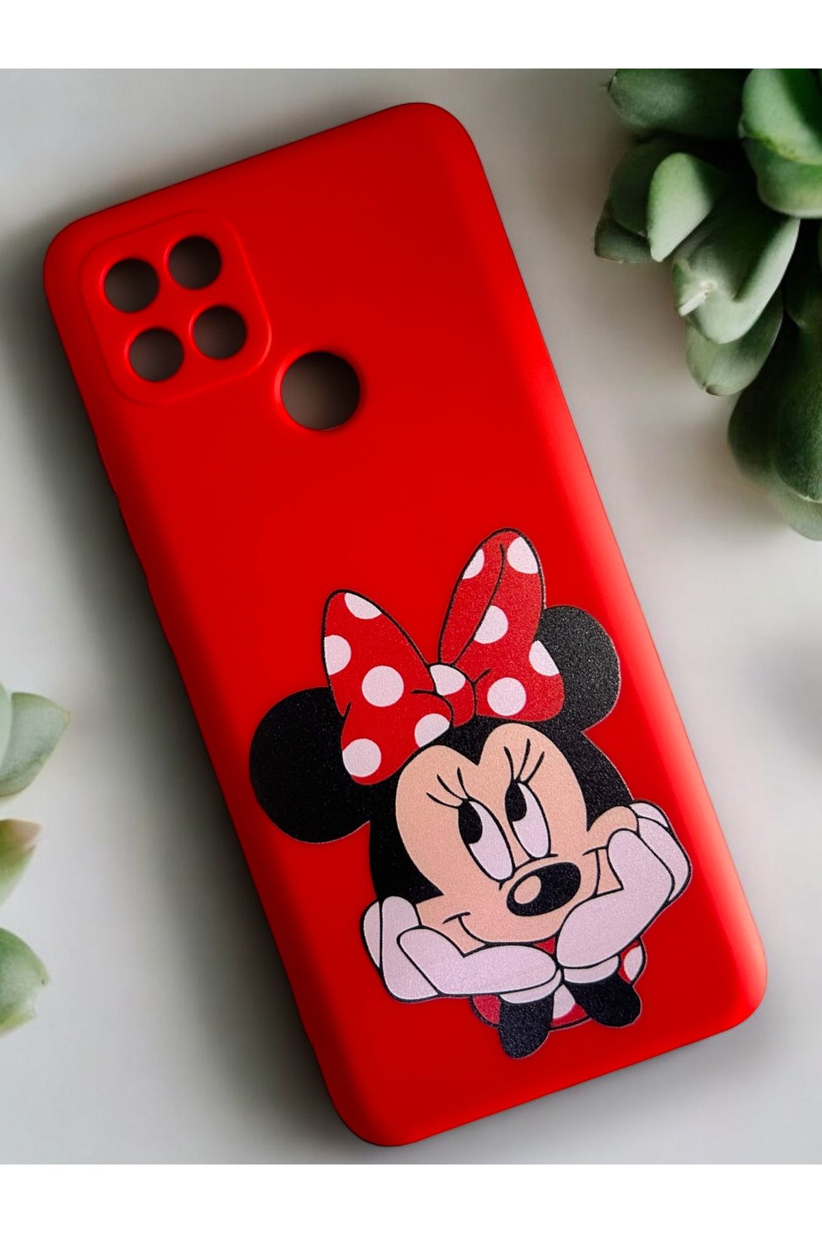 Merwish-Oppo A15 and A15S Compatible Minnie Patterned Camera Protected Hux Tpu Transparent Case Cover Red 2