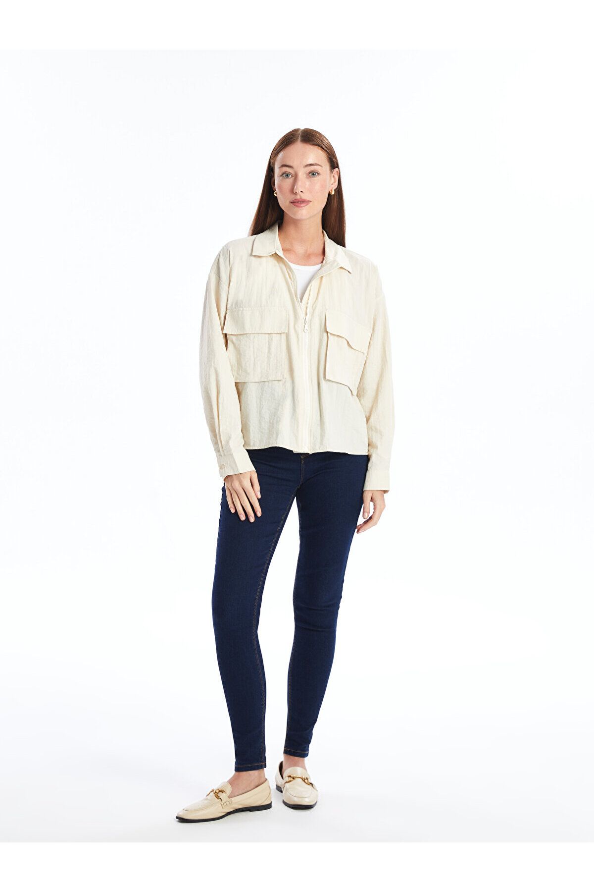 LC Waikiki-LCW Oversize dámska bunda – košeľový golier, pevný dlhý rukáv 2