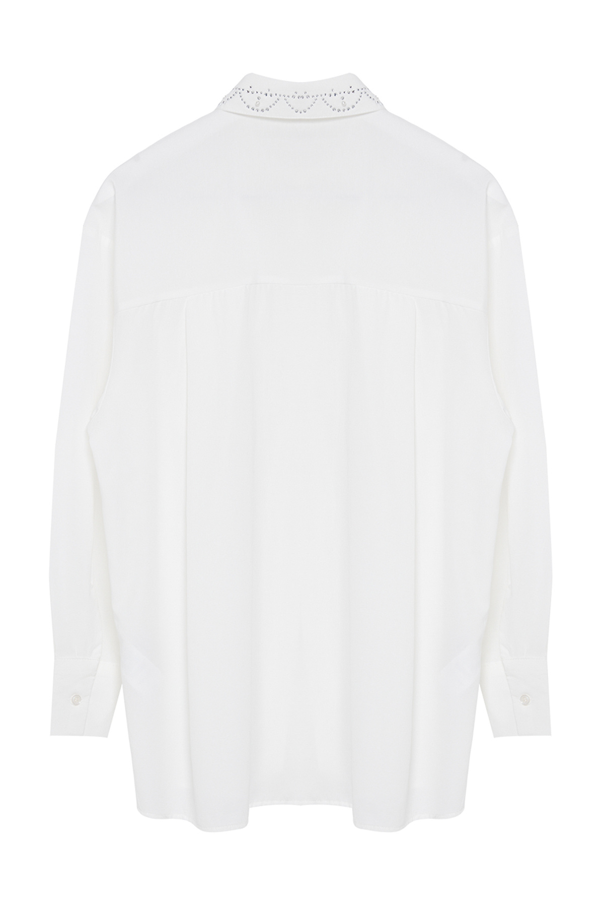 Trendyolmilla  Ekru Yakada Şerit Taş Detaylı Oversize / Geniş Kalıp Dokuma Gömlek TWOAW25GO00026 - Görsel 7