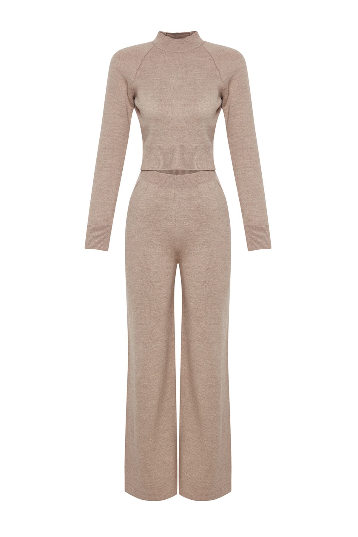 Trendyol Collection-Mink Crop Basic Knitwear Bottom-Top Set TWOAW24AU00024 6